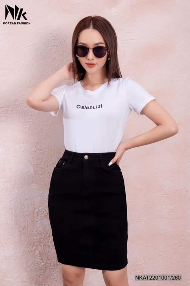 Chân váy jean gấp lai. Pencil skirt - 10S22DSKW001