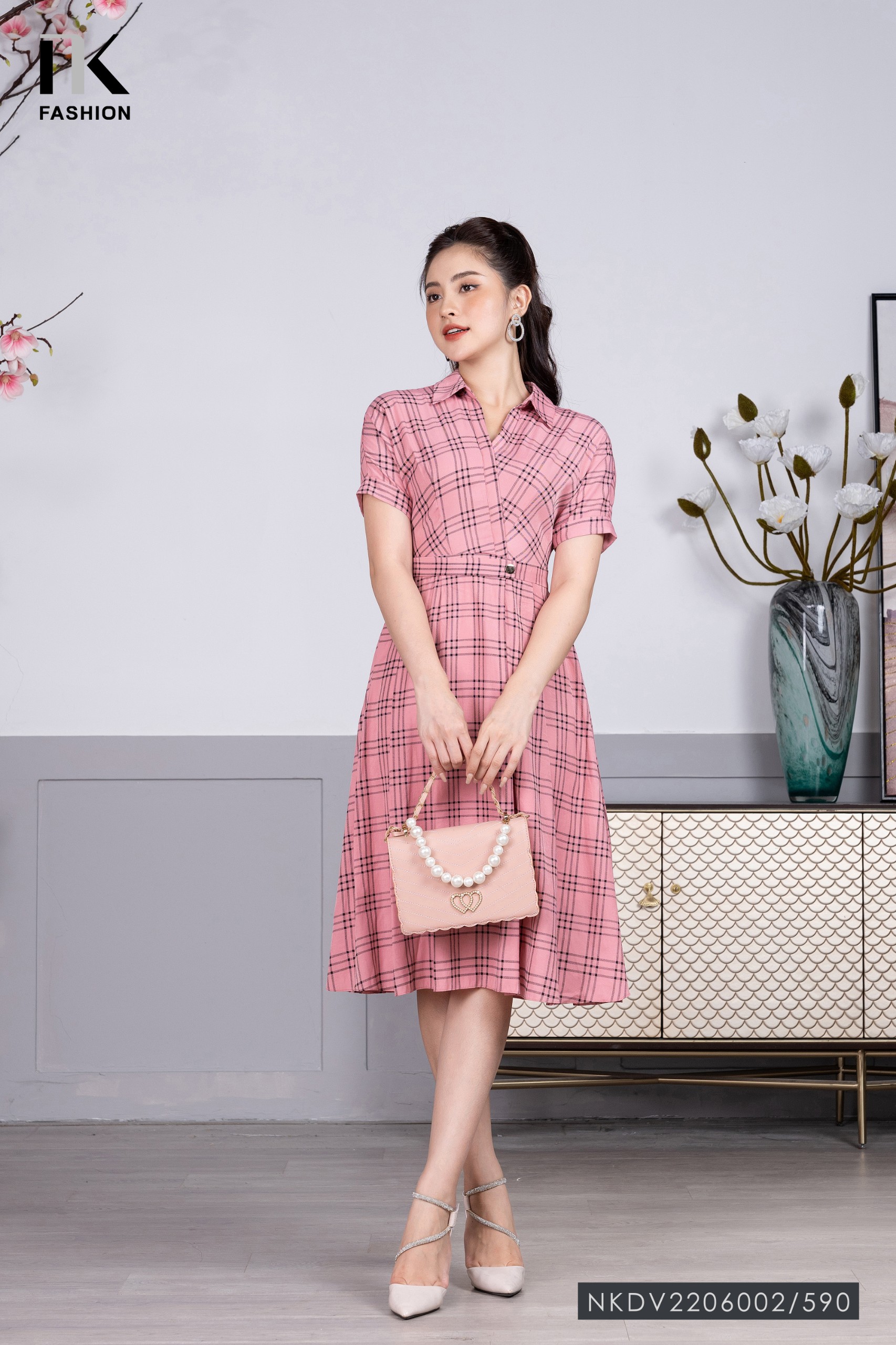 Váy kẻ caro phối cổ thời trang công sở Calie House V331 - Đầm suông |  ThờiTrangNữ.vn