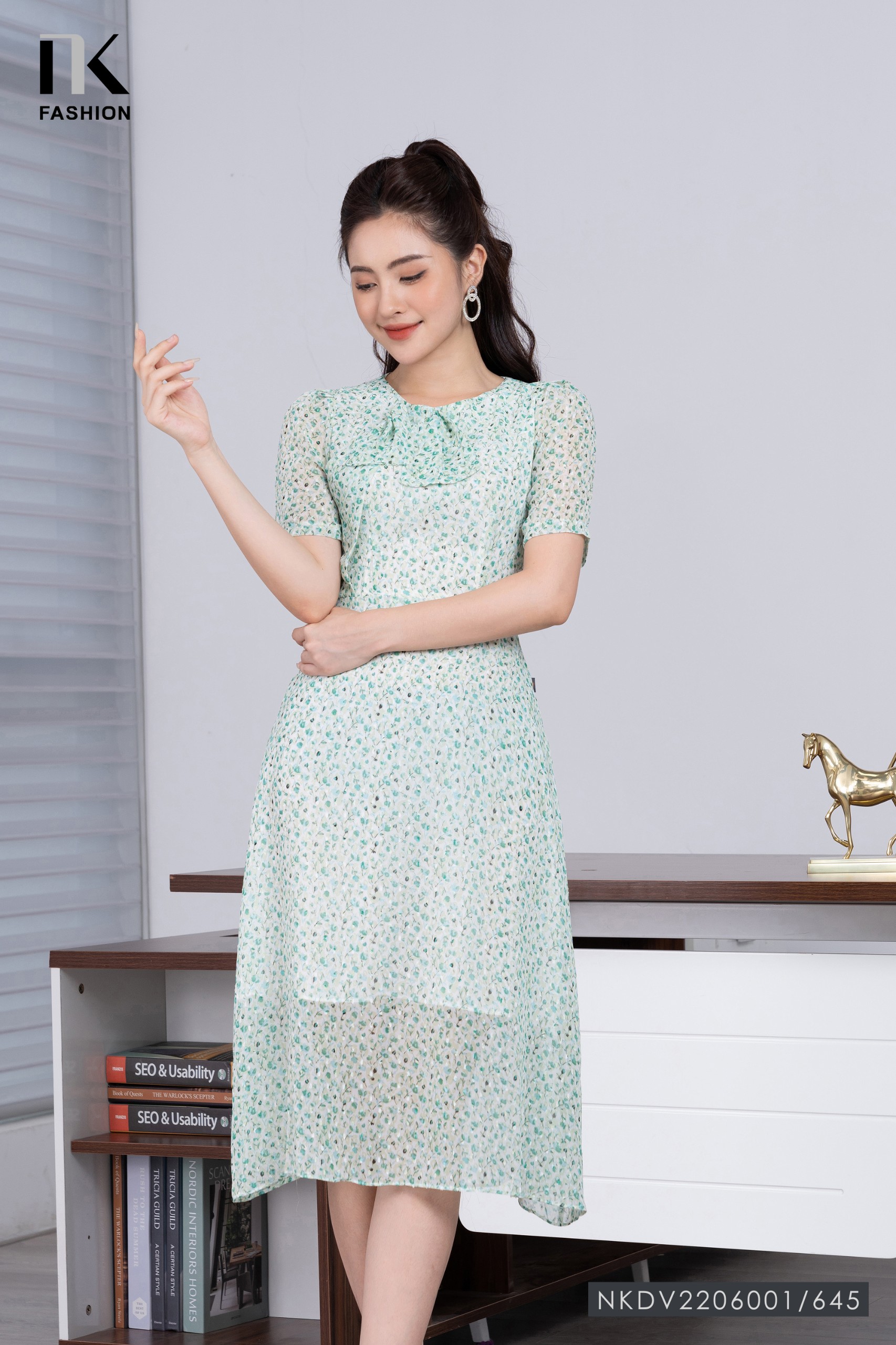 Đầm Xòe Voan Chiffon S&M Cổ Bẻ Đính Nút Tôn Dáng, Xinh Đẹp, Giá Rẻ GR156  Xưởng Thời Trang Sỉ S&M