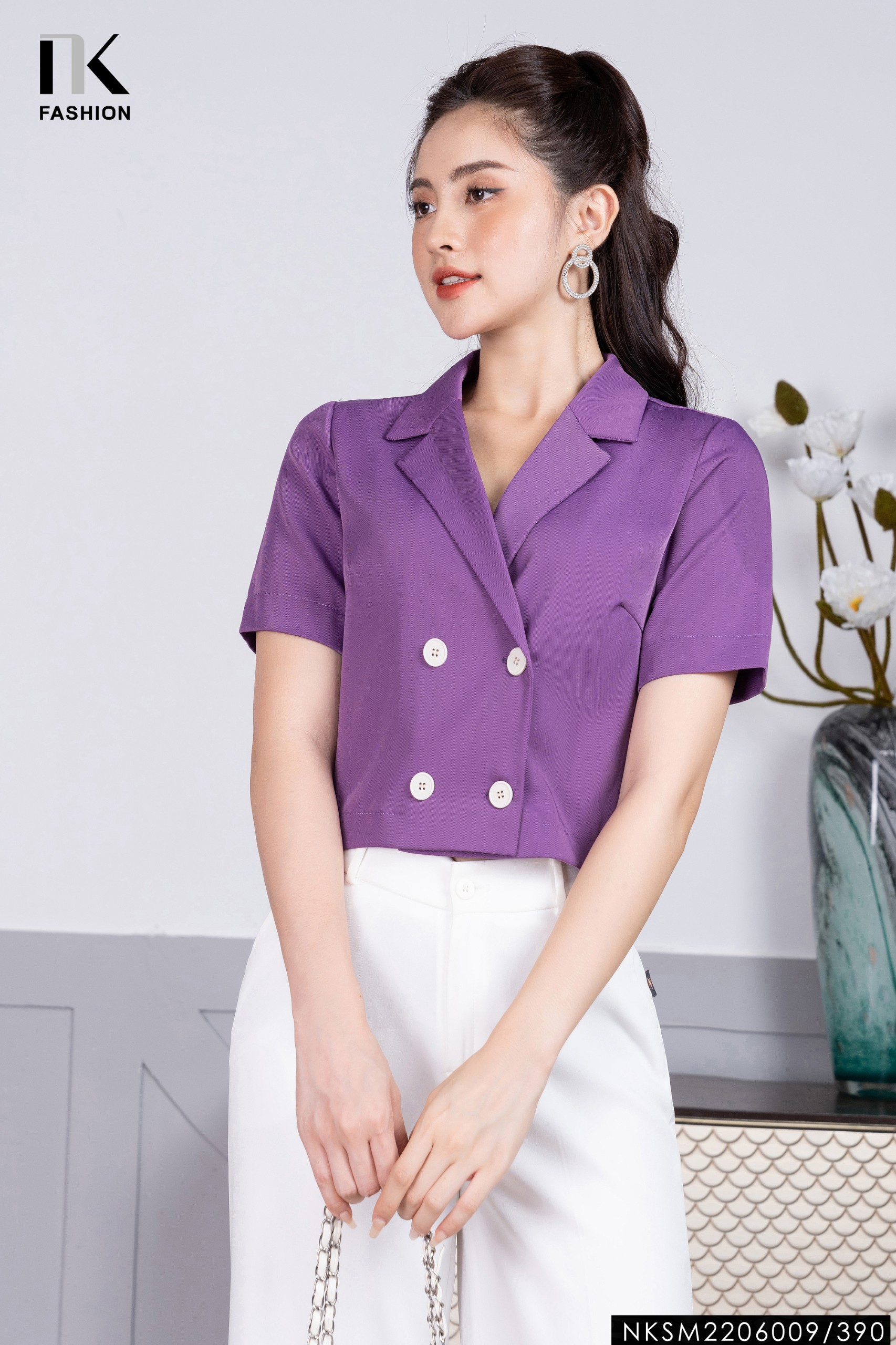 Áo Croptop Công Sở Cổ Trụ | 1Cham | 1cham.com