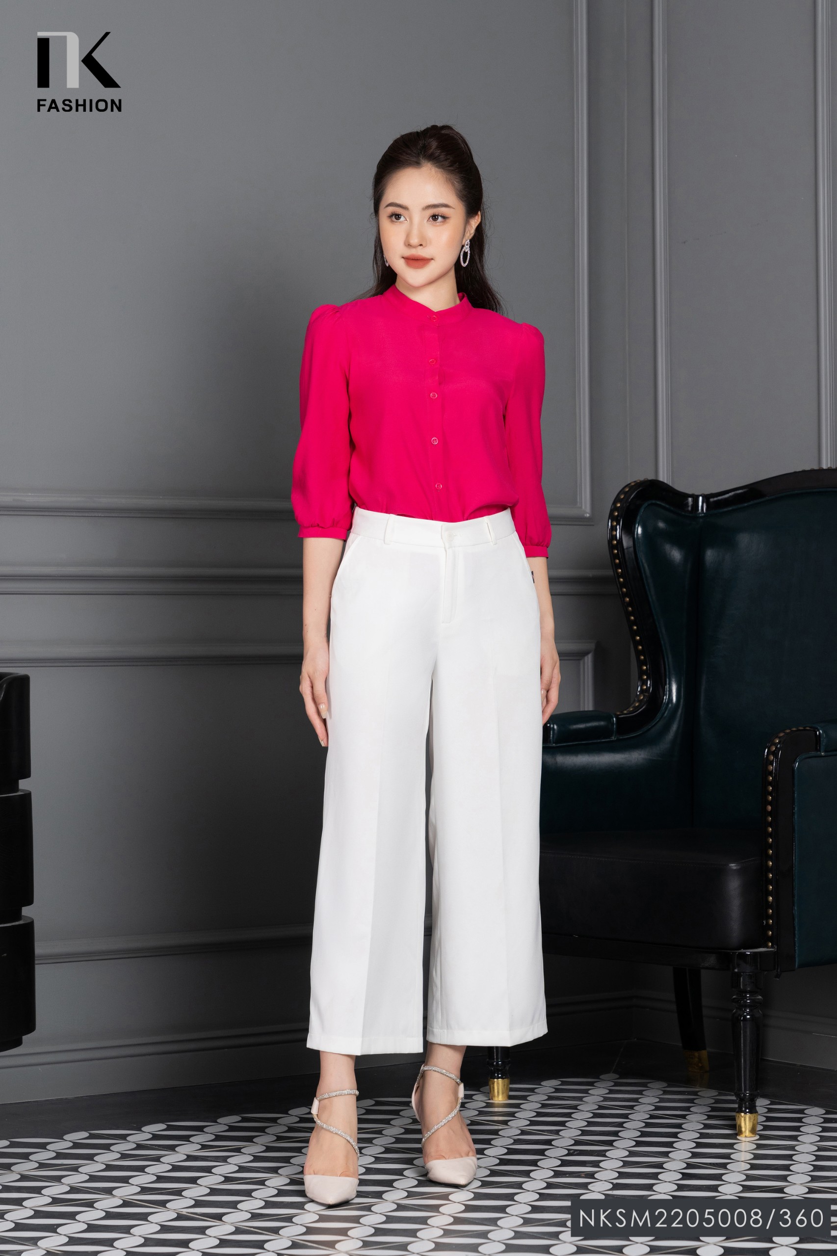 Áo Sơ Mi Nữ NK Fashion Thiết Kế Cổ Tàu Tay Bồng Kiểu Dáng Thanh Lịch, Áo Sơ Mi Nữ Nk Fashion Thiết Kế Cổ Tàu Tay Bồng Kiểu Dáng Thanh Lịch,