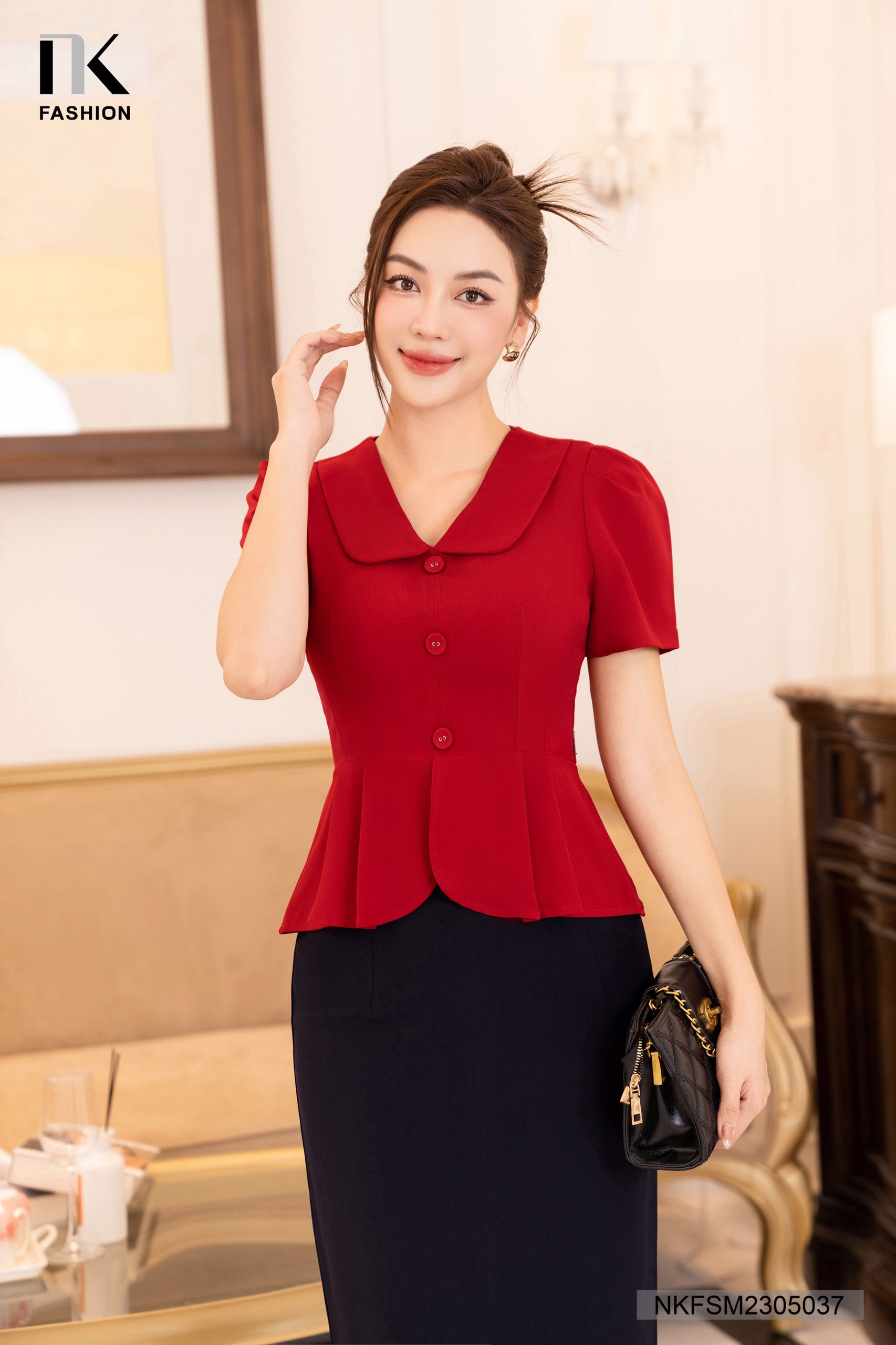 Áo Sơ Mi Peplum Xếp Cổ Sen Nk Fashion Cực Hack Dáng, Trẻ Trung, Thanh Lịch