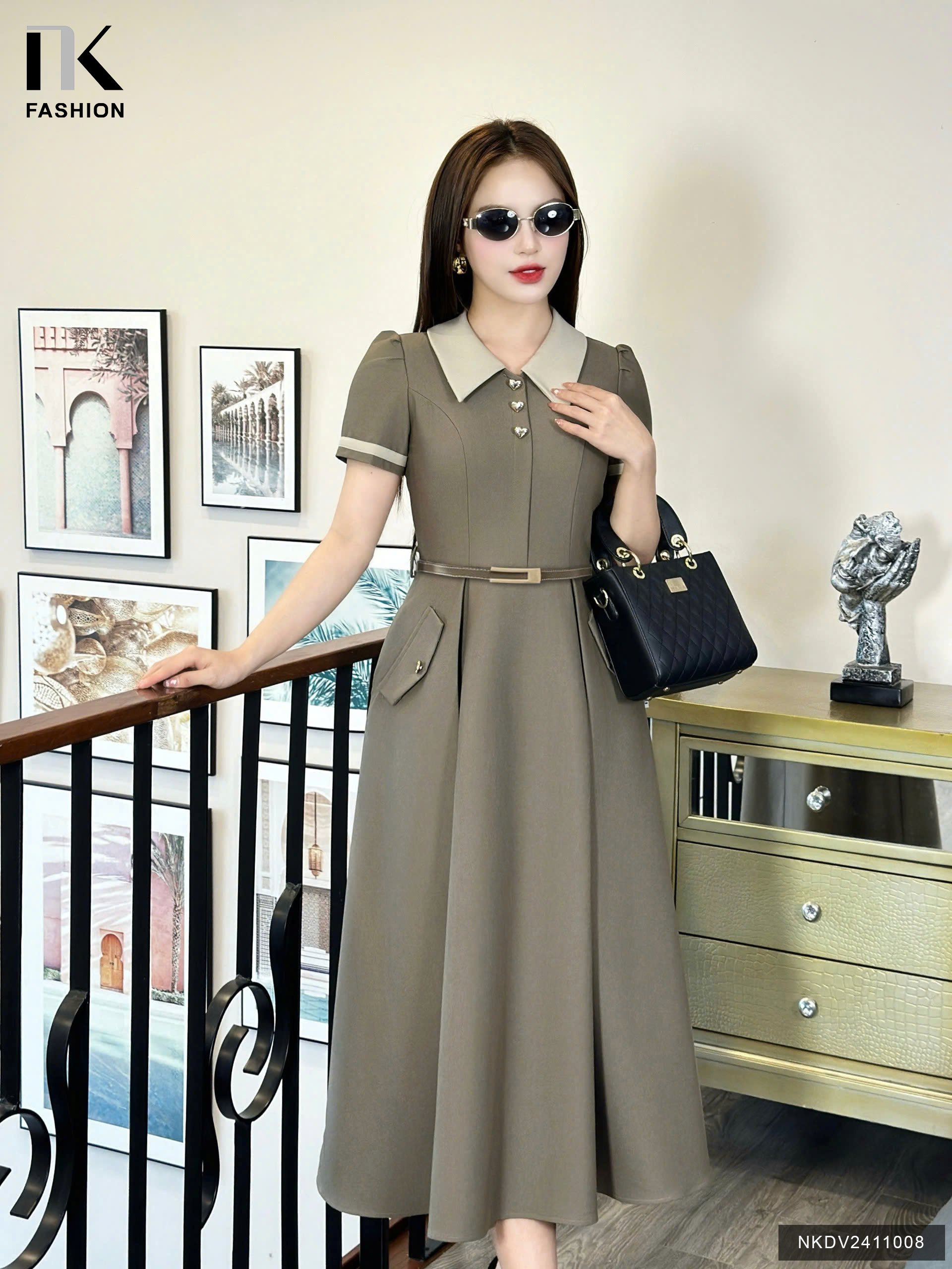 Đầm Phối Cổ Lady Nữ Tính Vải Mềm Mịn NKDV2411008 ( Ko kèm PK)