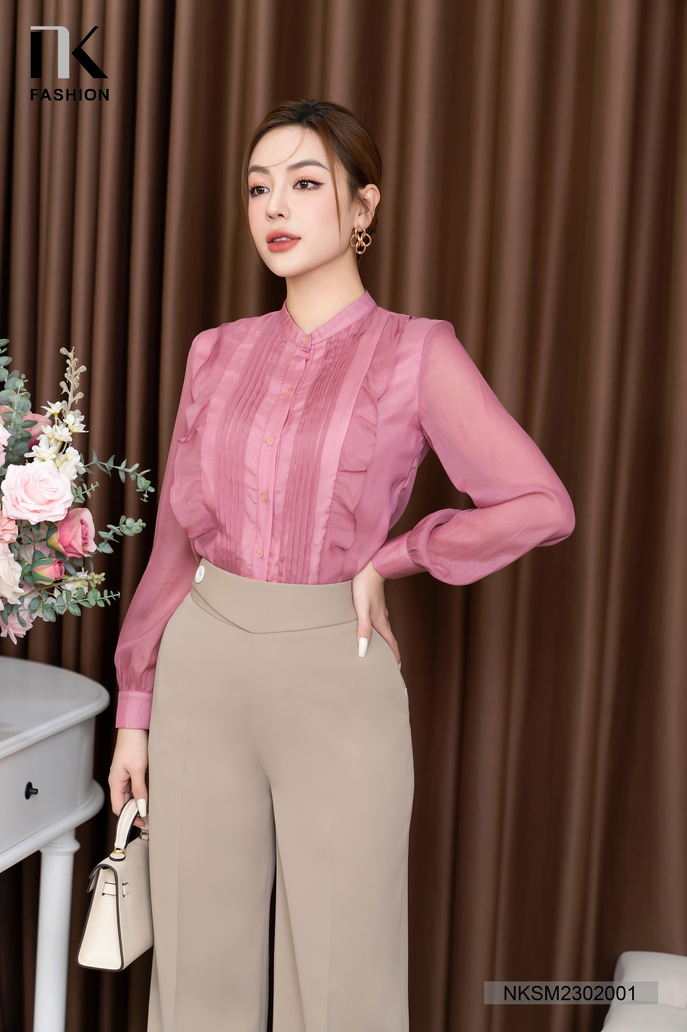 Áo Sơ Mi Dài Tay Cổ Tàu Tay Bồng NKSM2302001