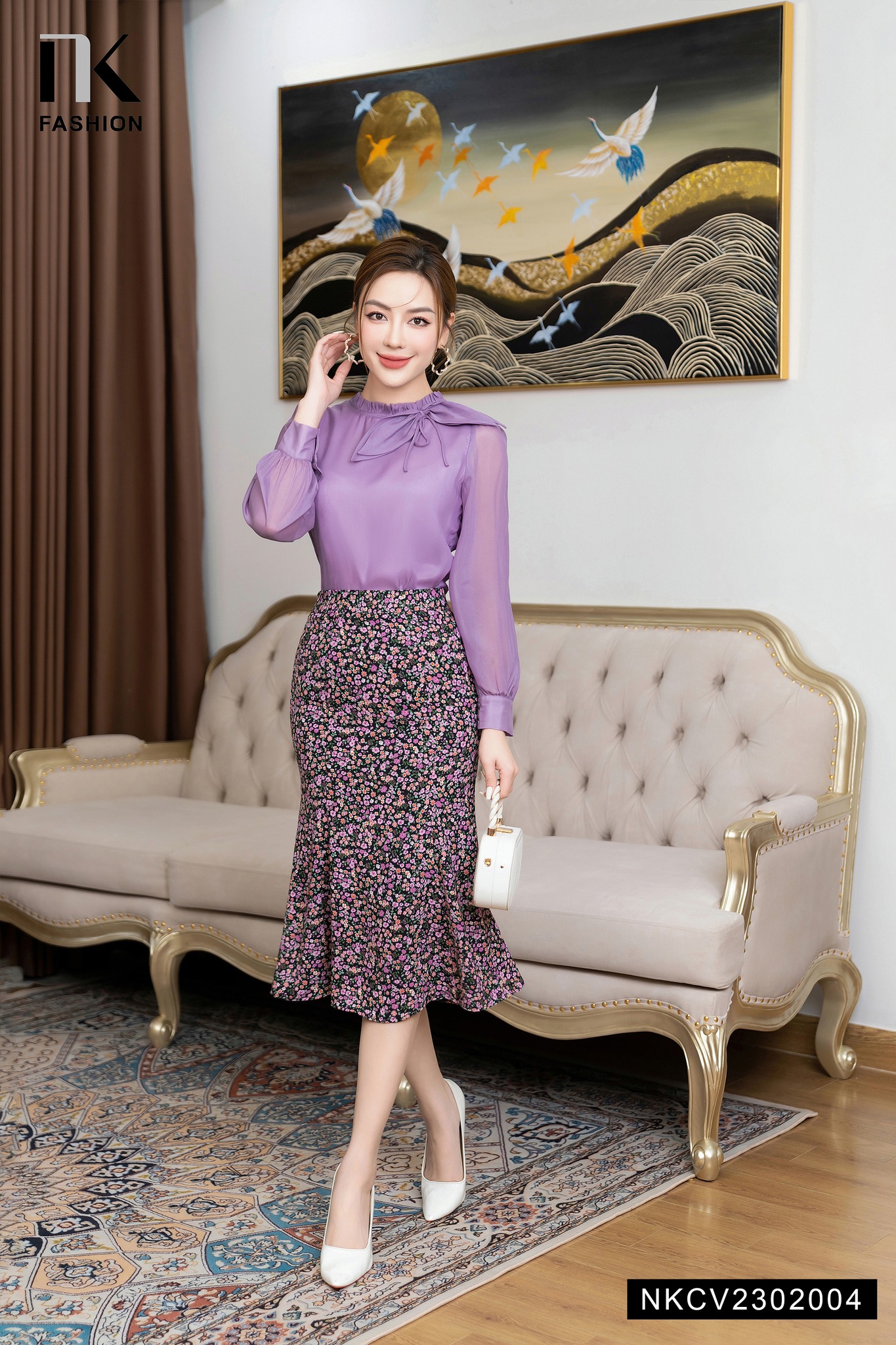 Chân váy xòe đuôi cá họa tiết CV05-29 | Thời trang công sở K&K Fashion