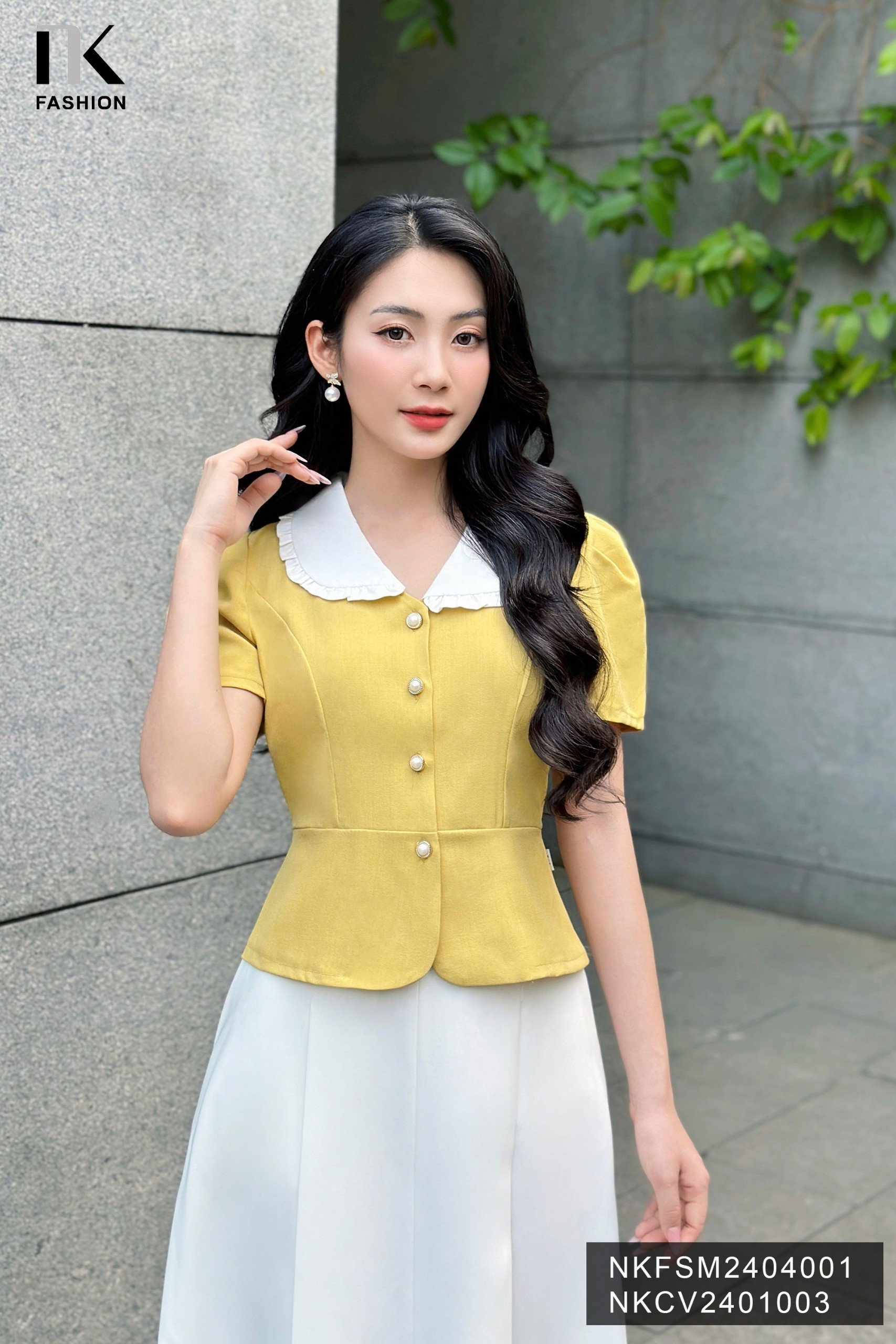NK Fashion Áo Sơ Mi 7 Mảnh Phối Cổ Bèo Nữ Tính, Thanh Lịch NKFSM2404001