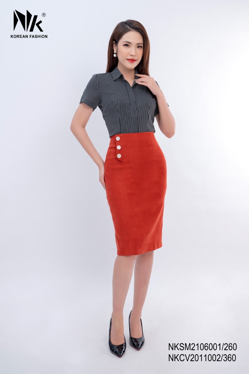 Sơ Mi Cổ Đức Kẻ Cộc Tay NKSM2106001 Sơ Mi Cổ Đức Kẻ Cộc Tay Nksm2106001