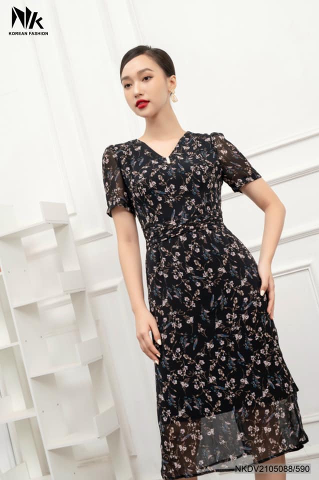 Váy tơ hoa tết thừng tay lỡChấm bi