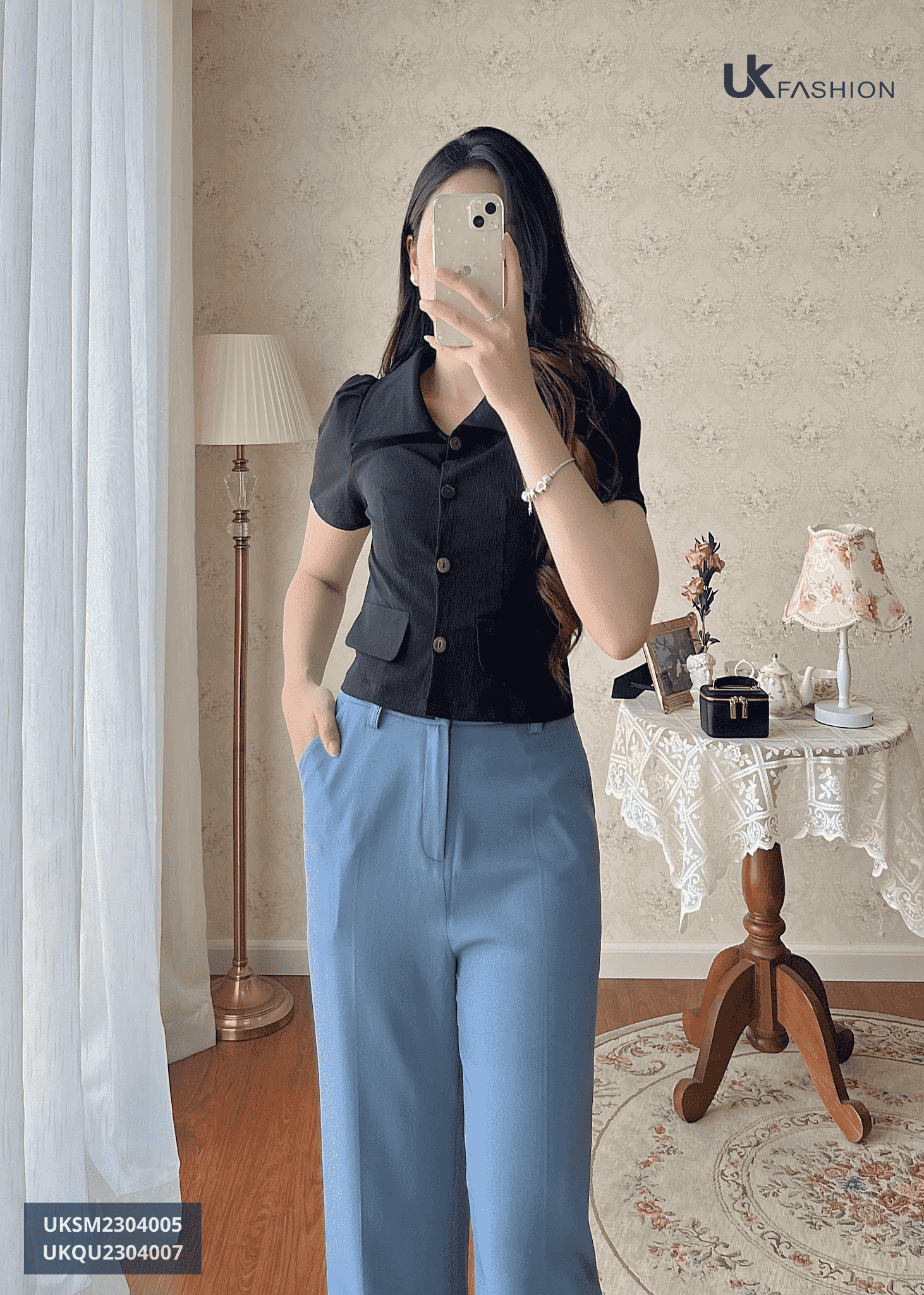 Áo Sơ Mi Cúc Nẹp 2 Nắp Túi Dáng Croptop UK UKSM2304005