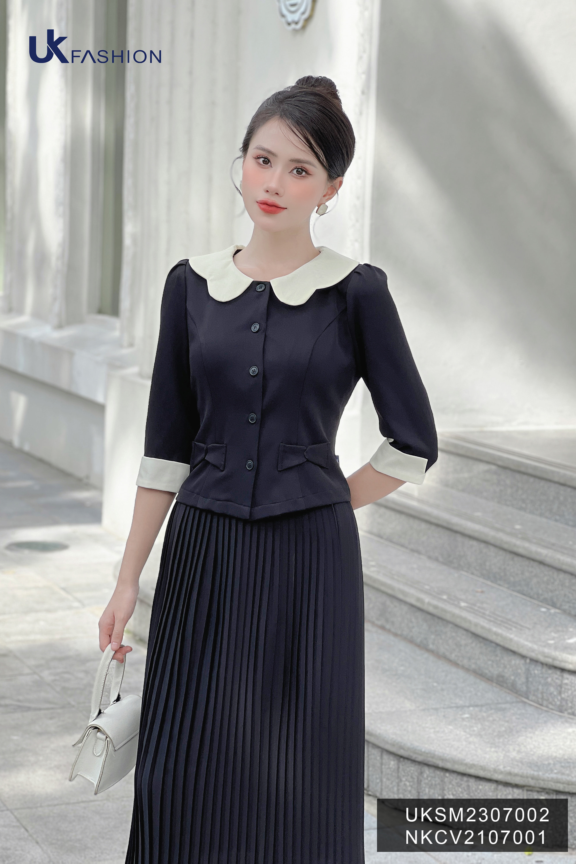 Áo Sơ Mi Cổ Sen Phối Cổ Tay UK Fashion Tiểu Thư, Sang Chảnh UKSM2307002