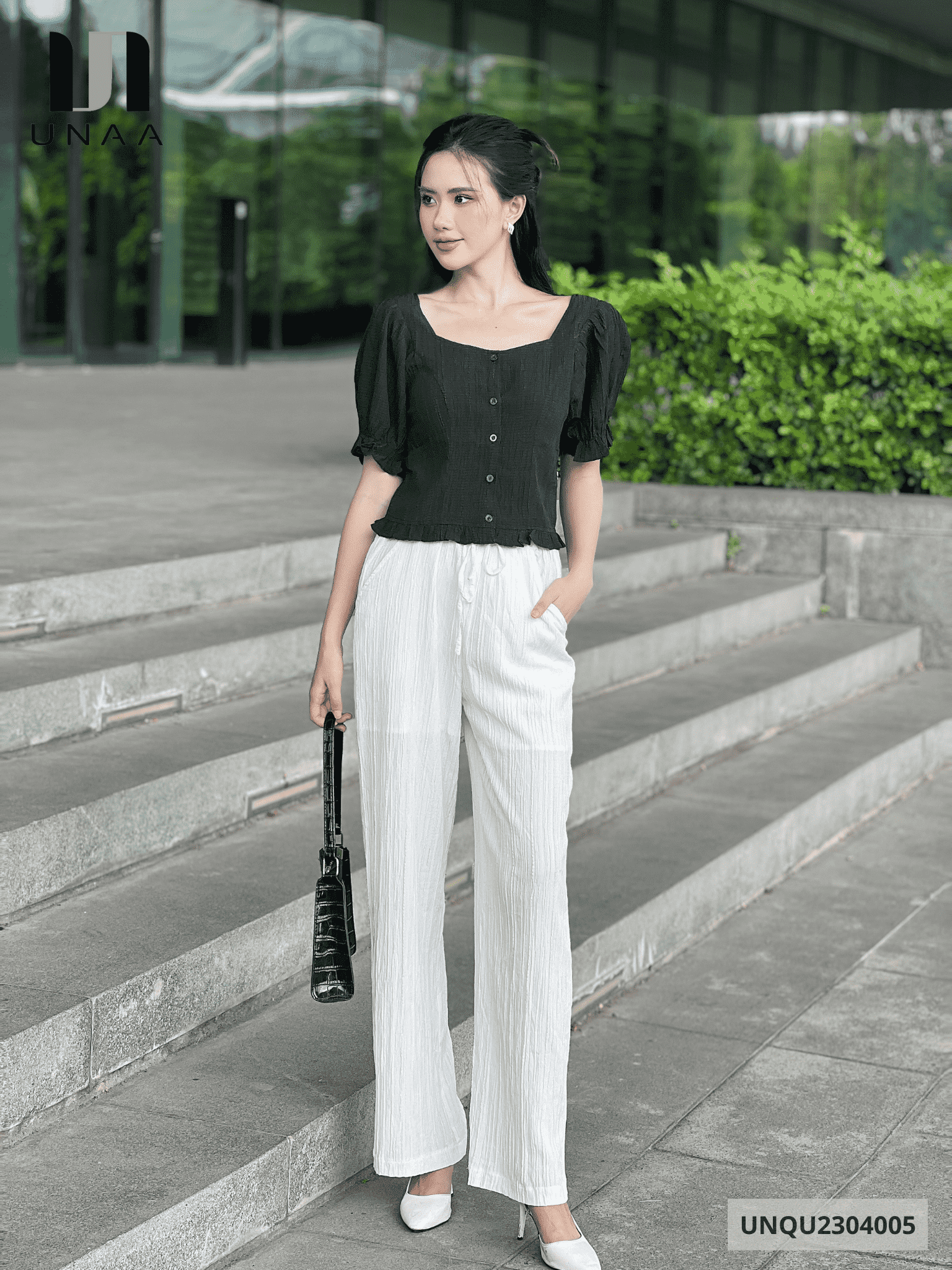 Quần ống rộng nữ ống xuông cạp chun thời trang Unaa Fashion cực trendy, hack dáng UNQU2304005