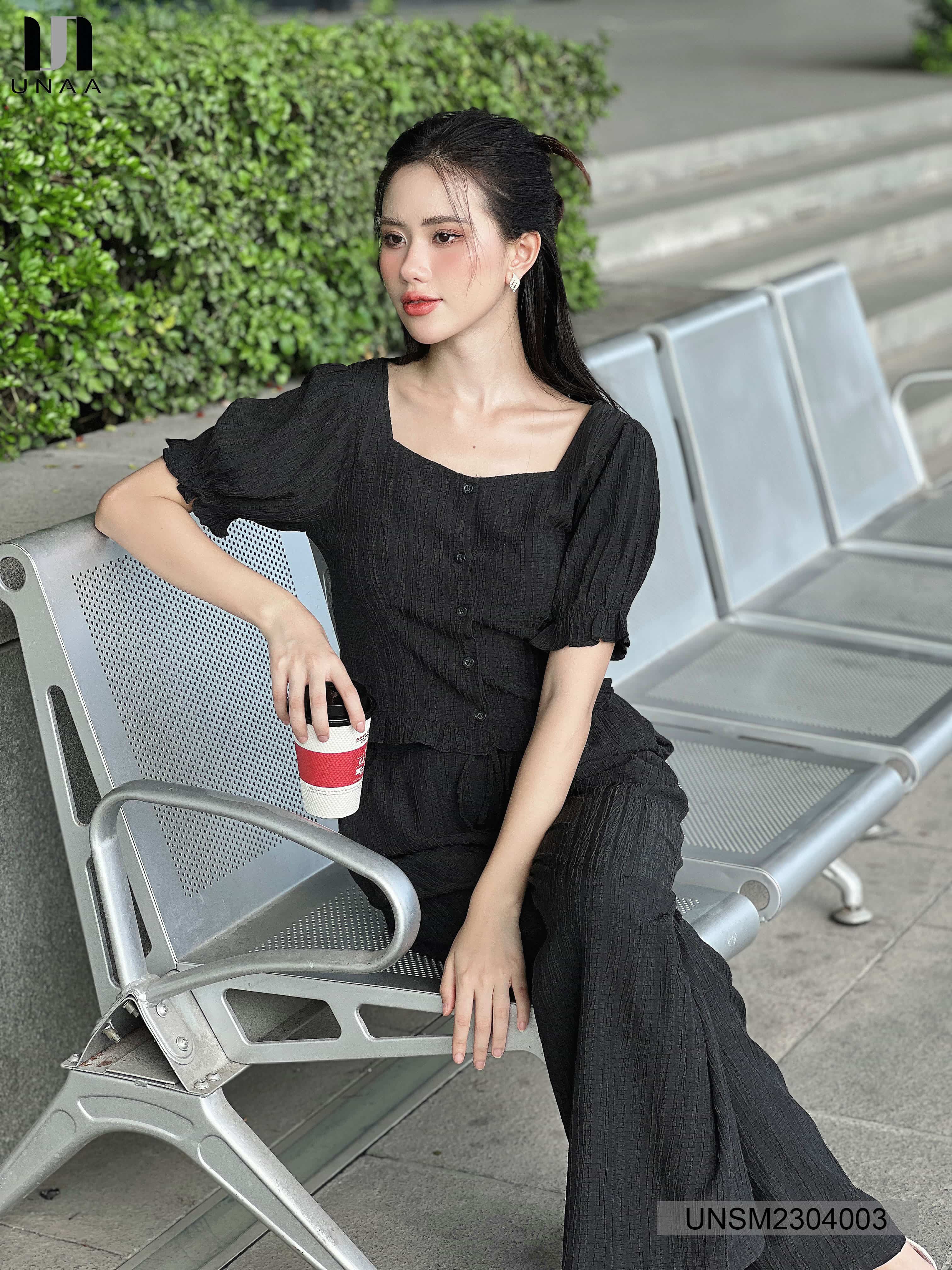 Áo Sơ Mi Nhún Gấu Cộc Tay Unaa Fashion Phong cách thanh Cực Điệu Đà UNSM2304003
