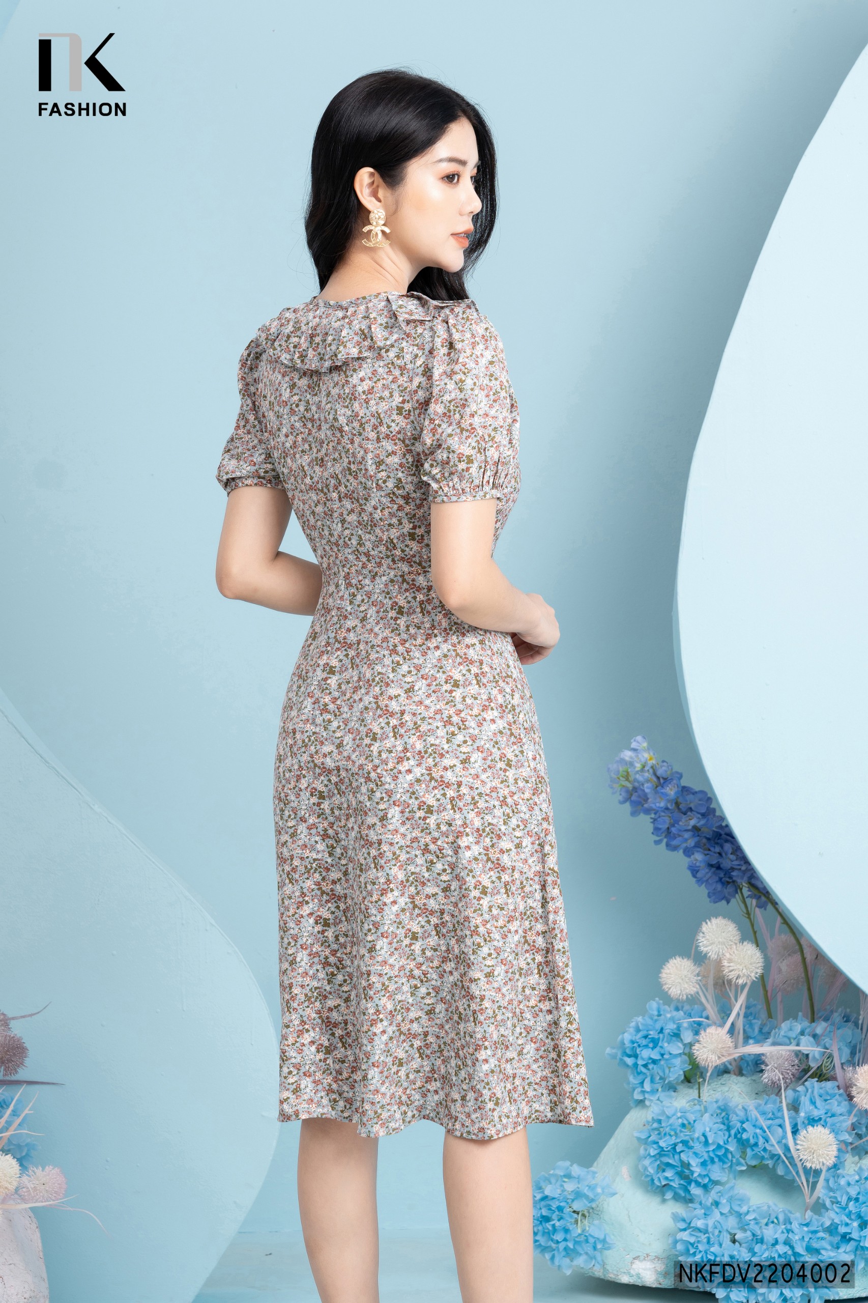 Đầm - váy hoa nhí cổ vuông xếp ly ngực ( váy dài tay mặc 2 kiểu) | Shopee  Việt Nam