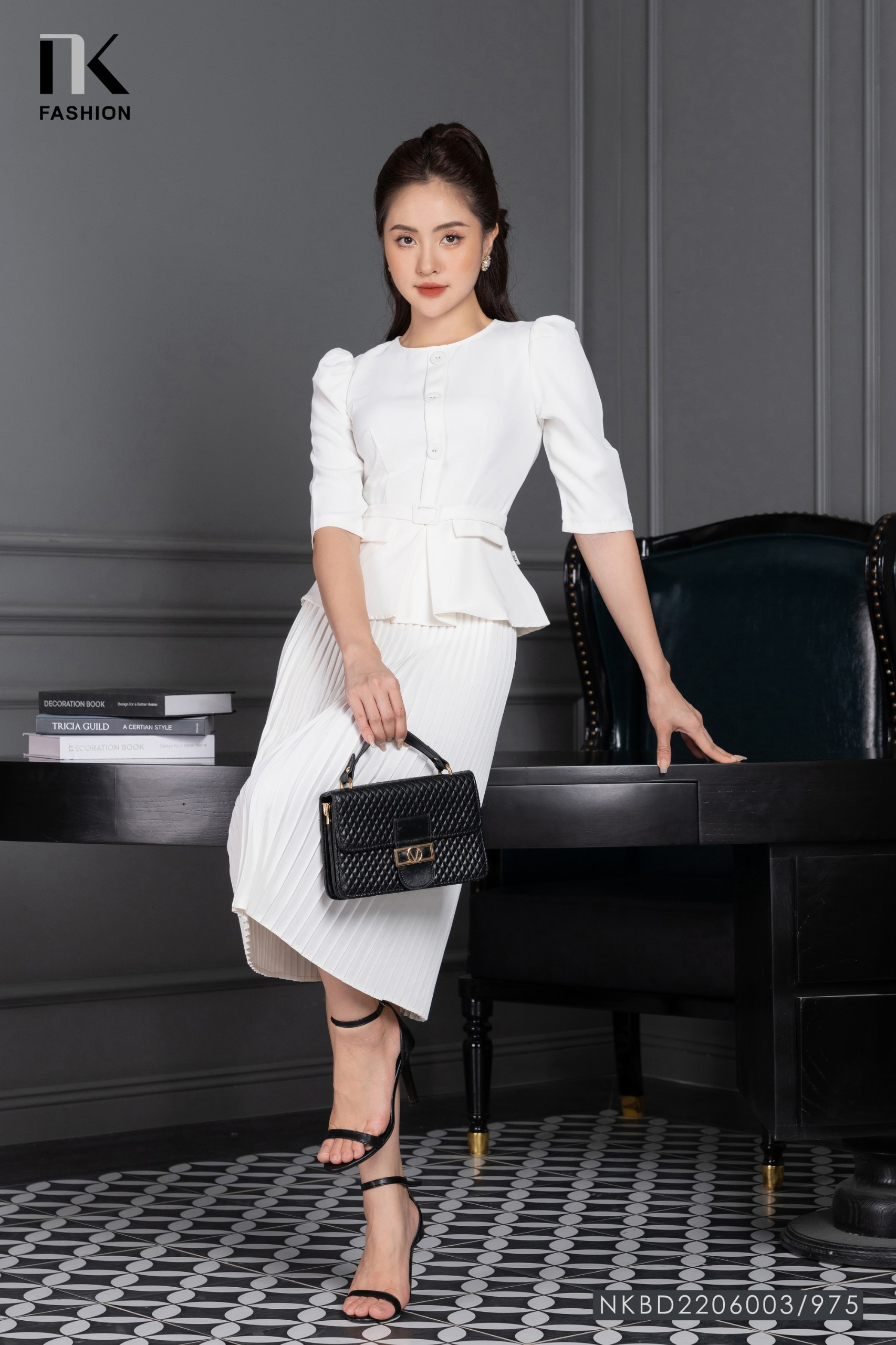 Chân váy xòe công sở màu kem CV05-02 | Thời trang công sở K&K Fashion