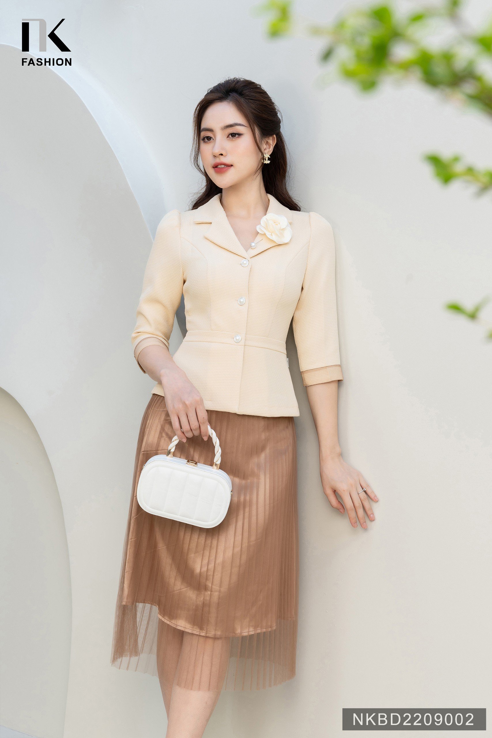 Chân váy xòe midi phối lưới CV04-38 | Thời trang công sở K&K Fashion