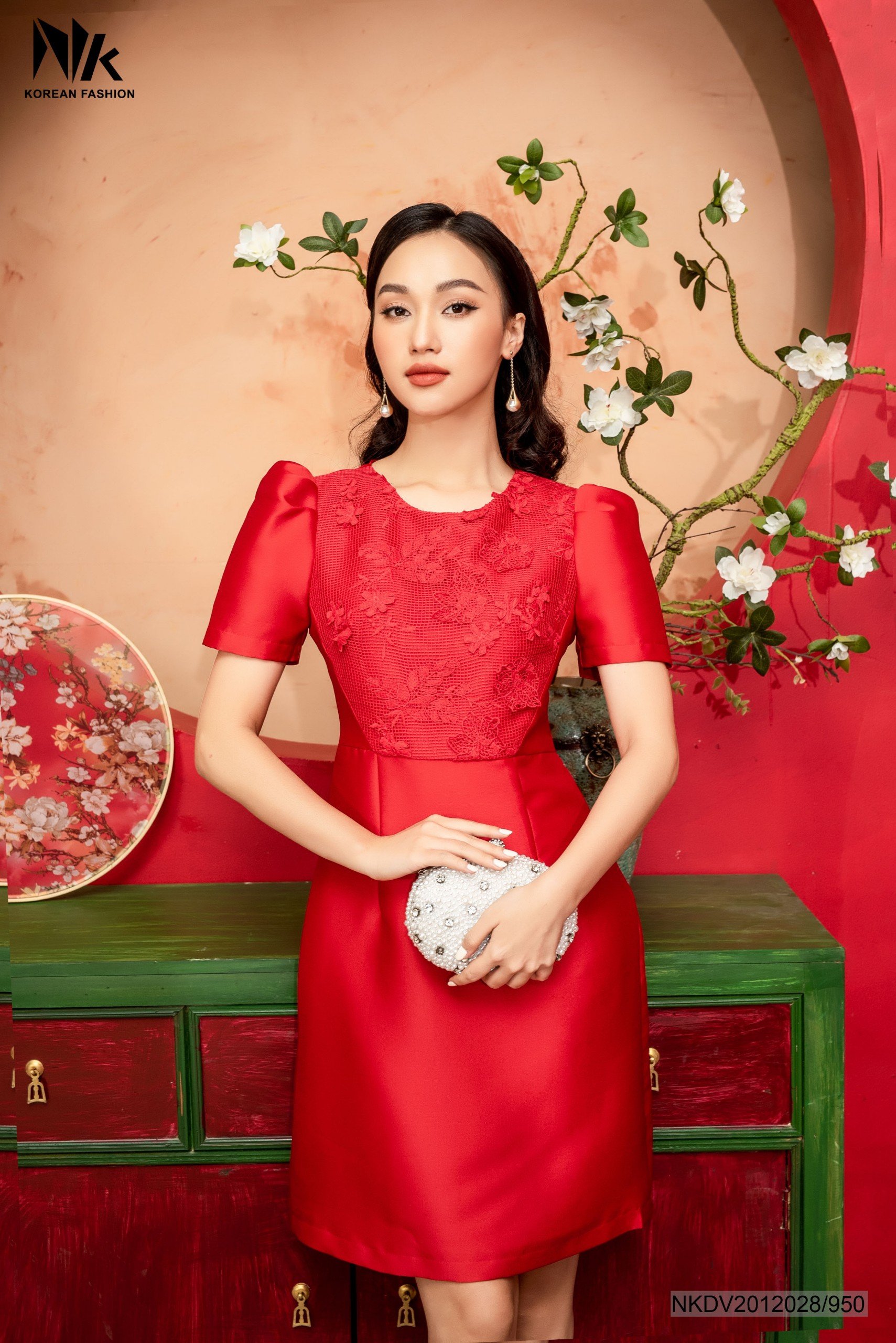 23/V053/M/05/VÁY XÒE, SN, CÚC NGỰC, GẤM HOA HỒNG Zen Fashion