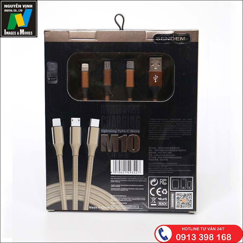 Cáp sạc điện thoại 3 trong 1 Sendem M10