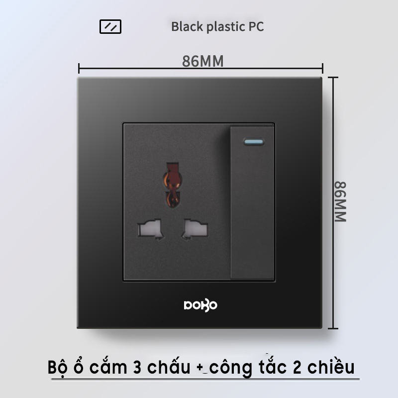 Bộ ổ cắm 3 chấu+công tắc đảo chiều K50Đ-88014 màu đen