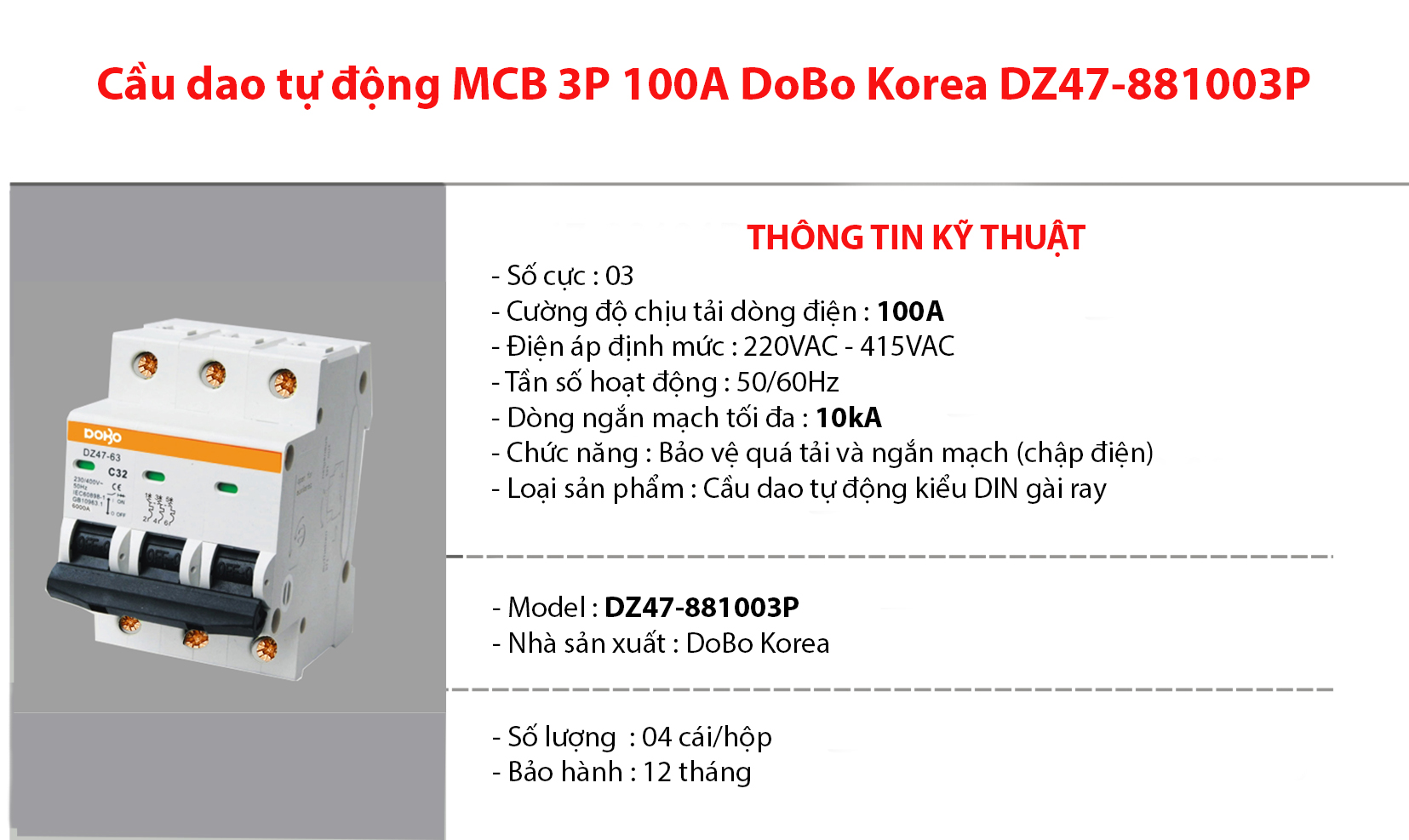 Cầu dao tự động 3 tép MCB 3P 100A 6kA DoBo DB65-881003P