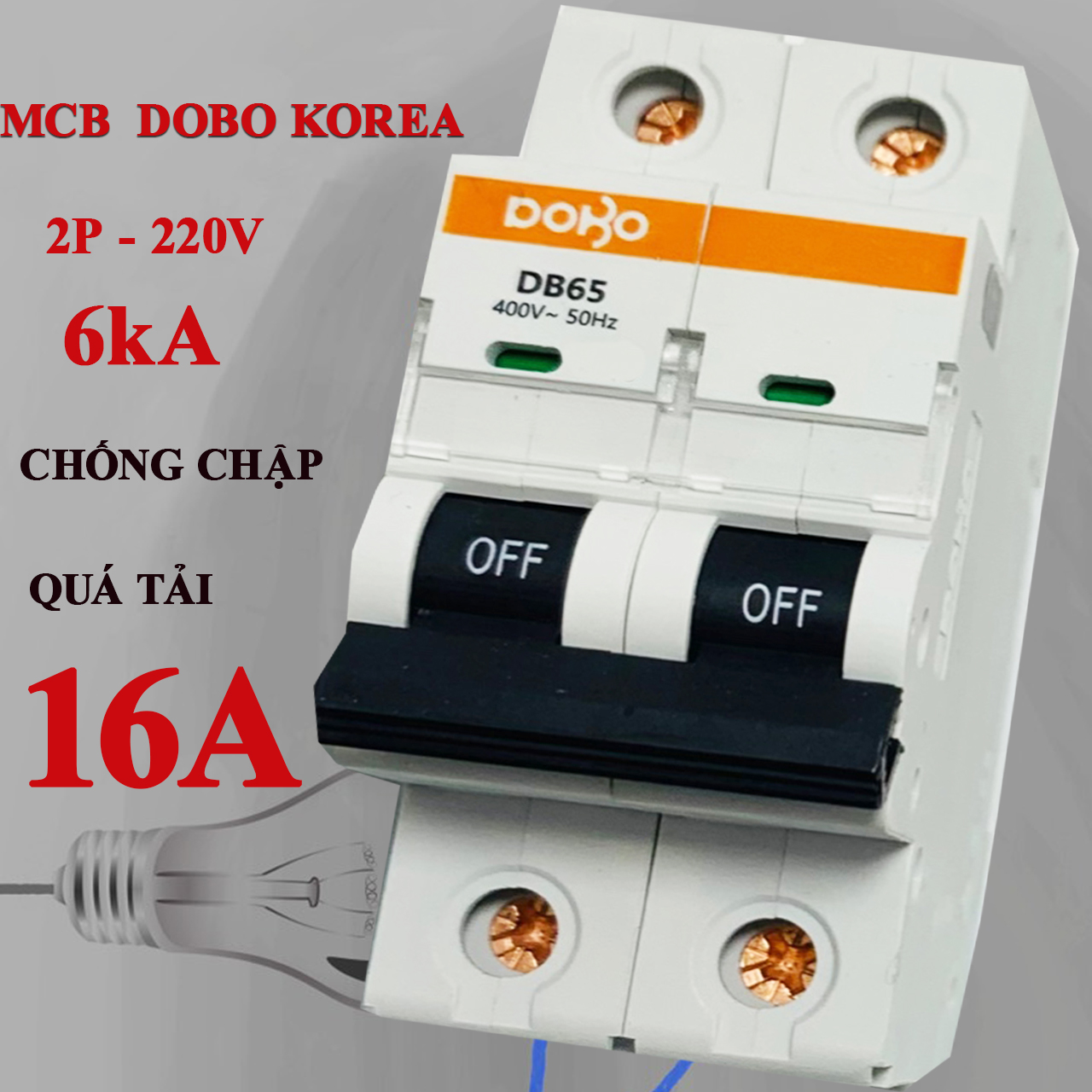 Cầu dao tự động 2 tép MCB 2P 16A 6kA DoBo Hàn Quốc DB65-88162P