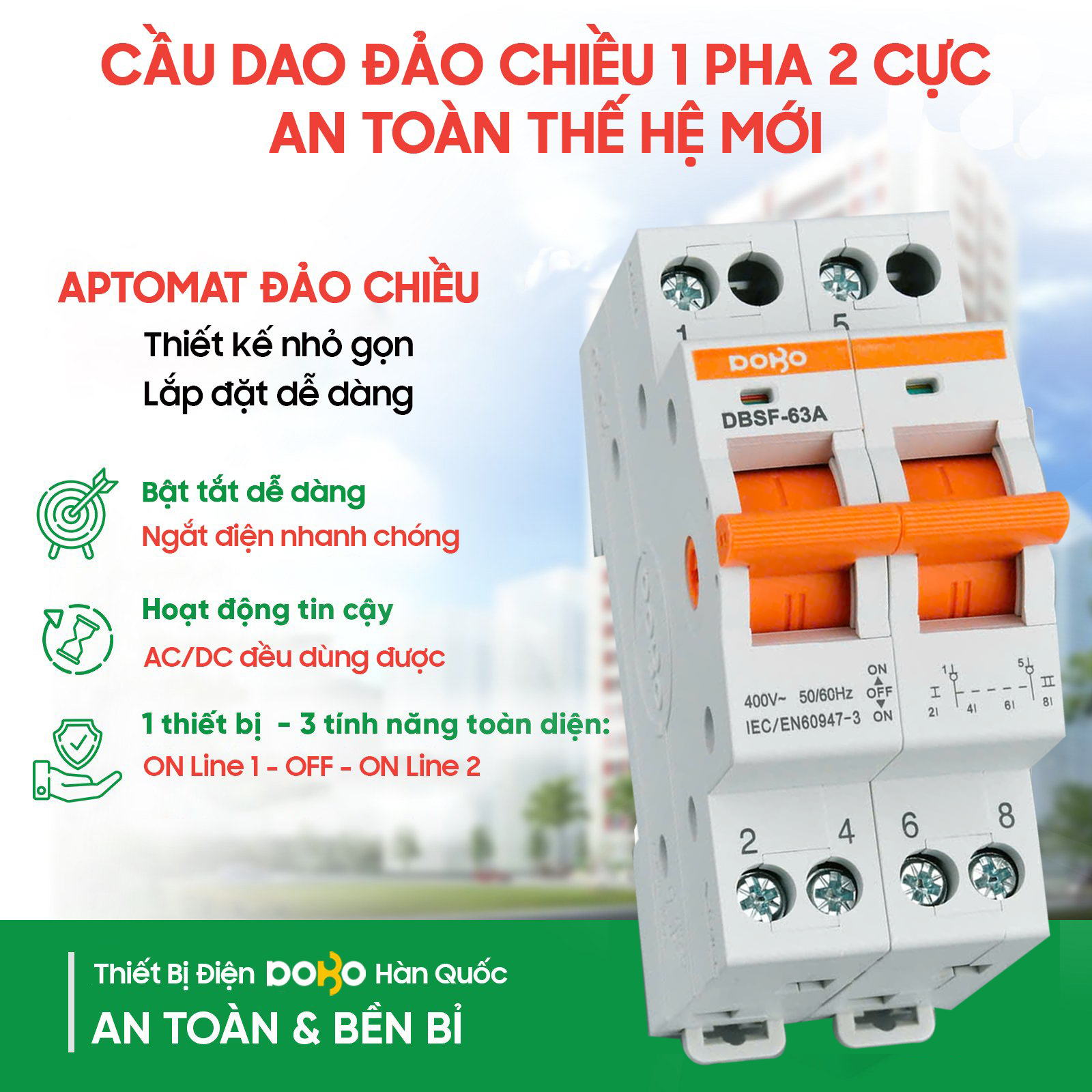 CẦU DAO ĐẢO CHIỀU 63A MÃ DBSF-63A