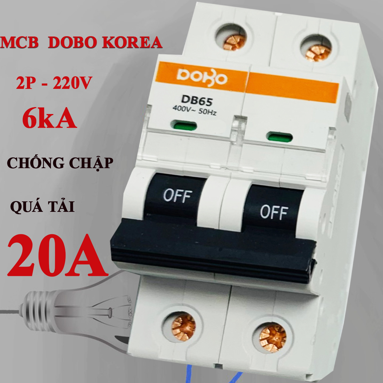 Cầu dao tự động 2 tép MCB 2P 20A 6kA DoBo Hàn Quốc DB65-88202P