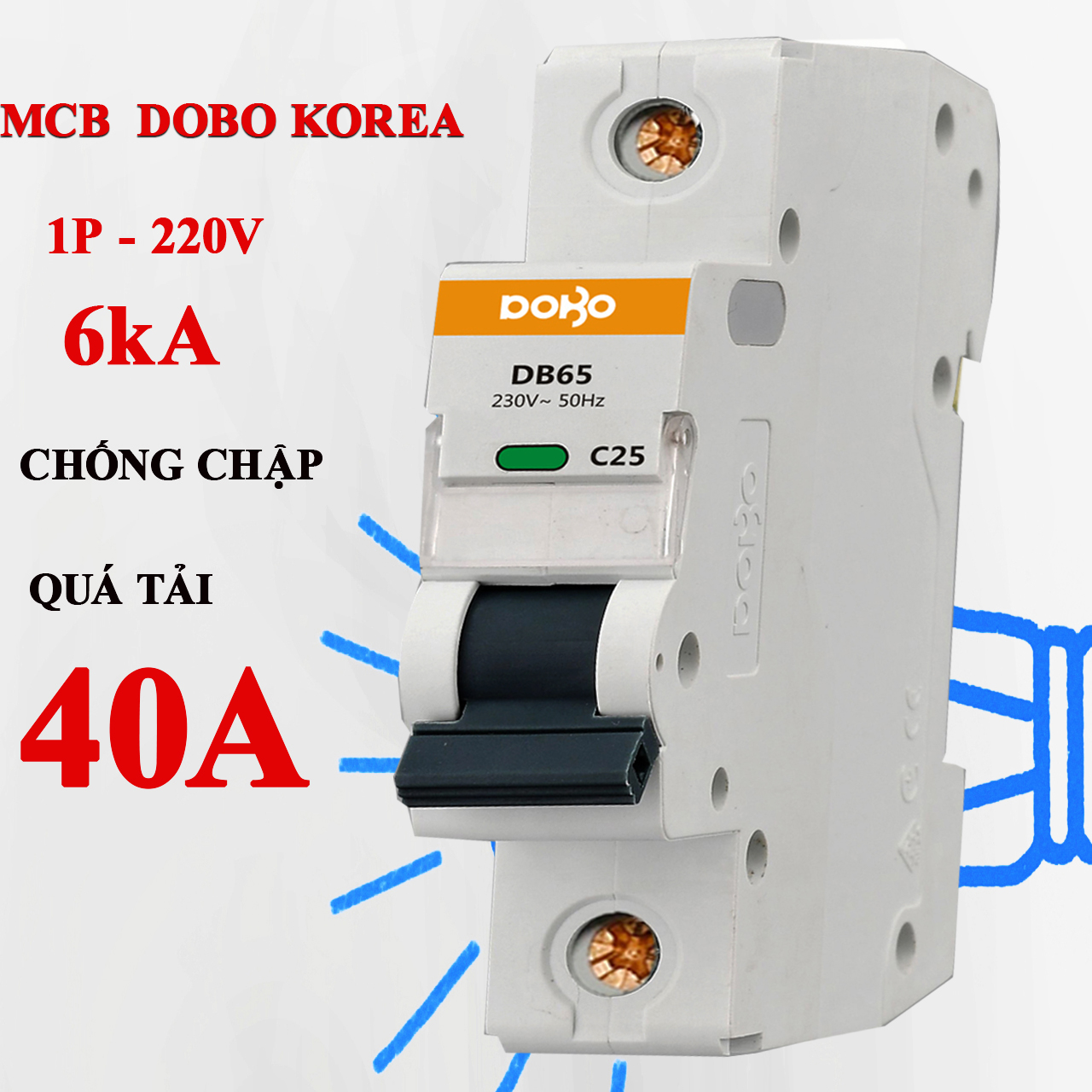 Cầu dao tự động 1 tép MCB 1P 40A 6kA DoBo Hàn Quốc DB65-88401P