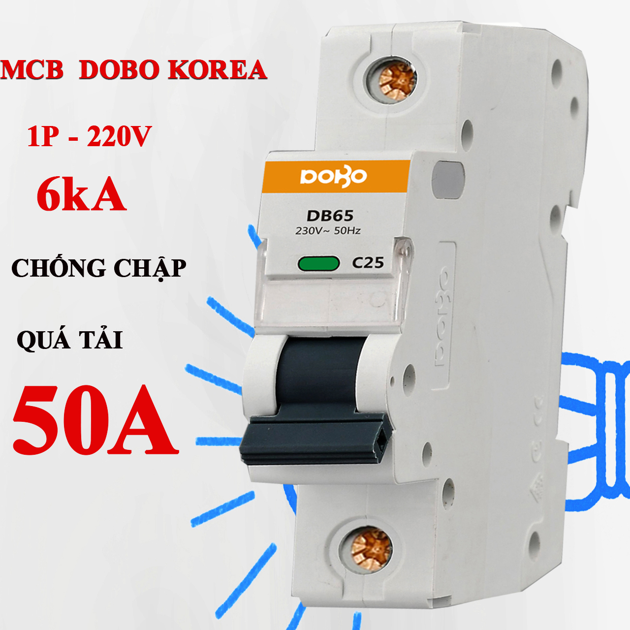 Cầu dao tự động 1 tép MCB 1P 50A 6kA DoBo Hàn Quốc DB65-88501P