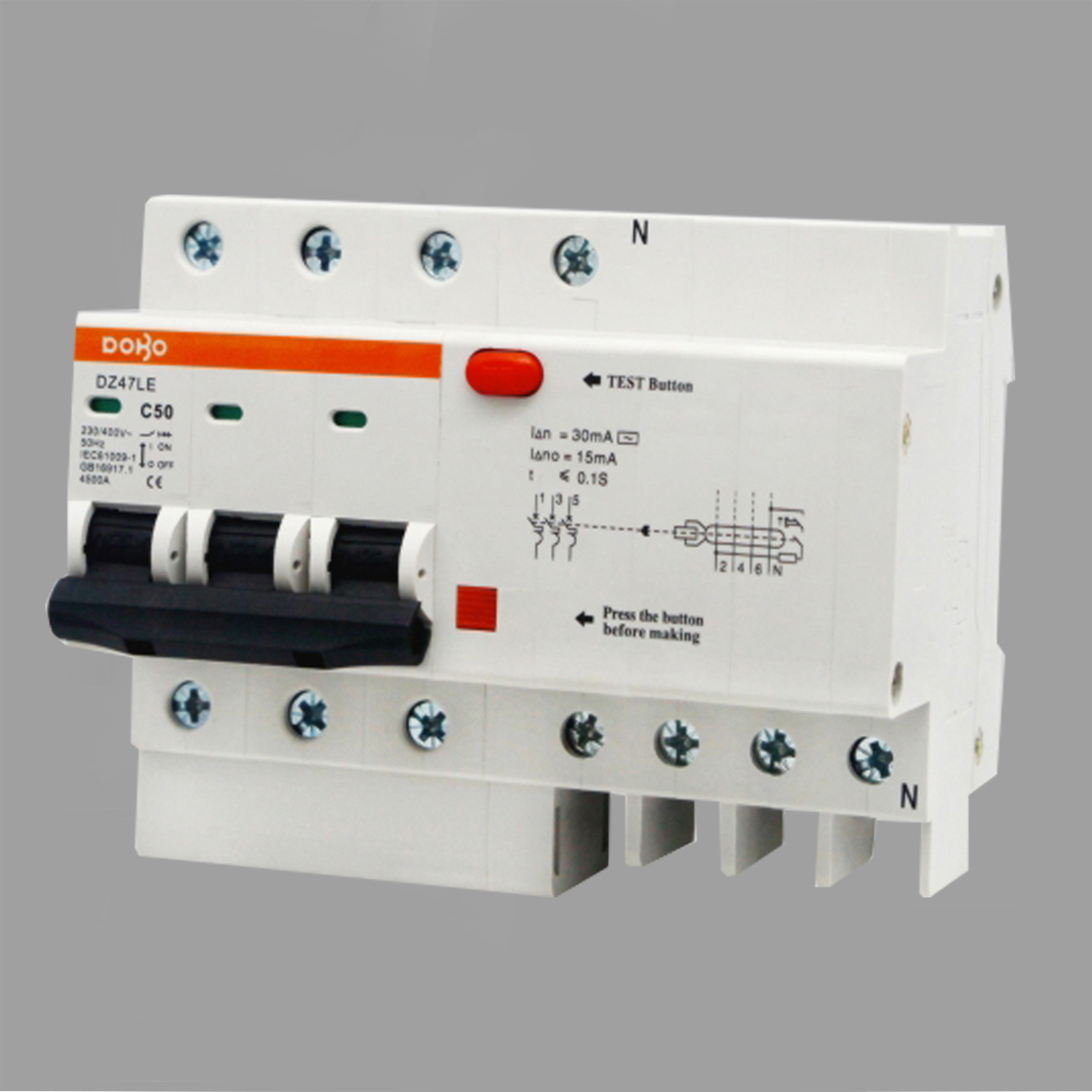 Cầu dao chống giật 3 PHA 25A (Aptomat chống dòng rò) DoBo 4.5kA 30mA DZ47LE-88253P