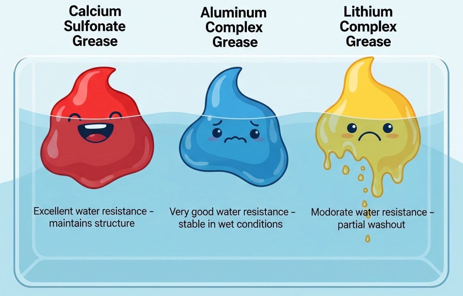 So sánh khả năng chịu nước của các loại mỡ công nghiệp