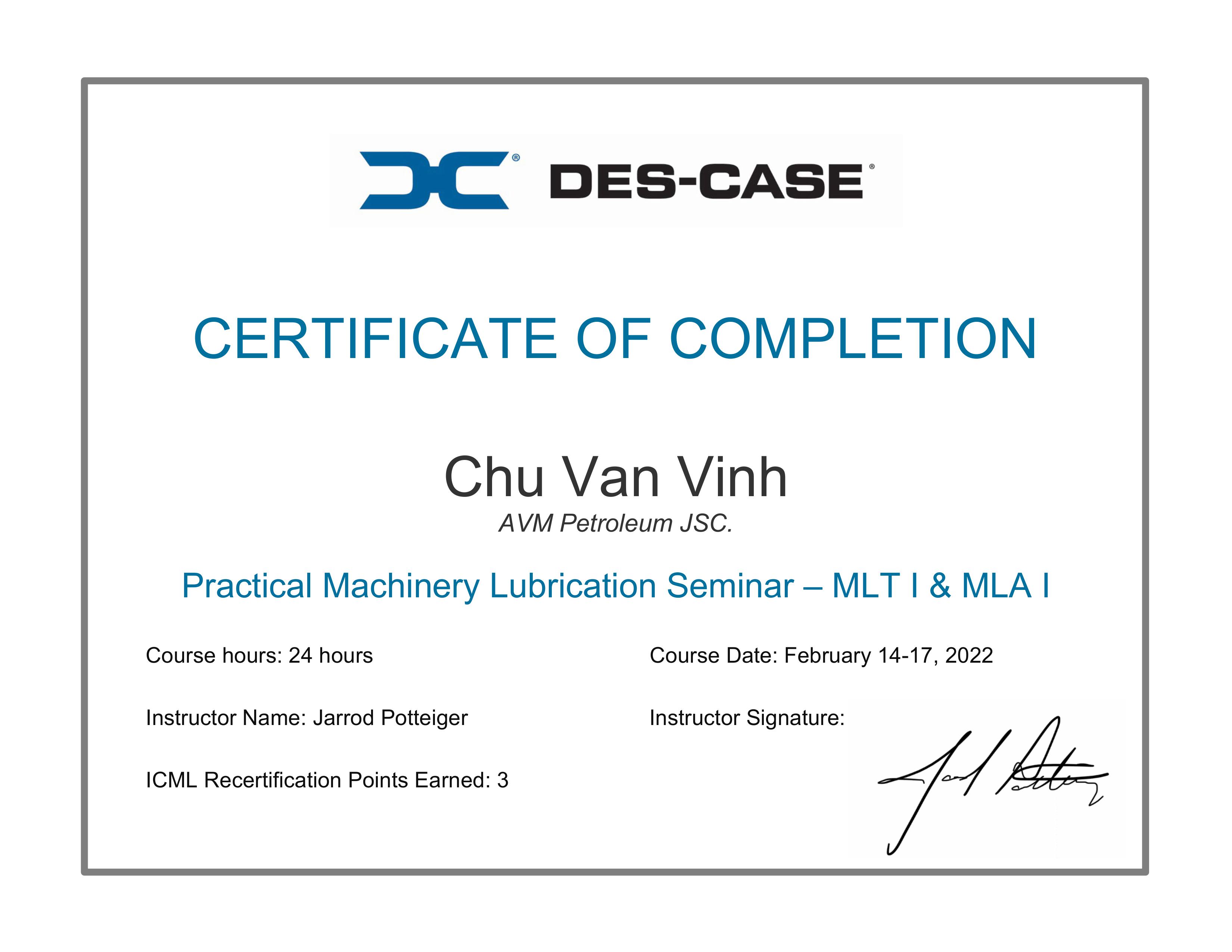 Certificate-MLT I - Chu Văn Vinh