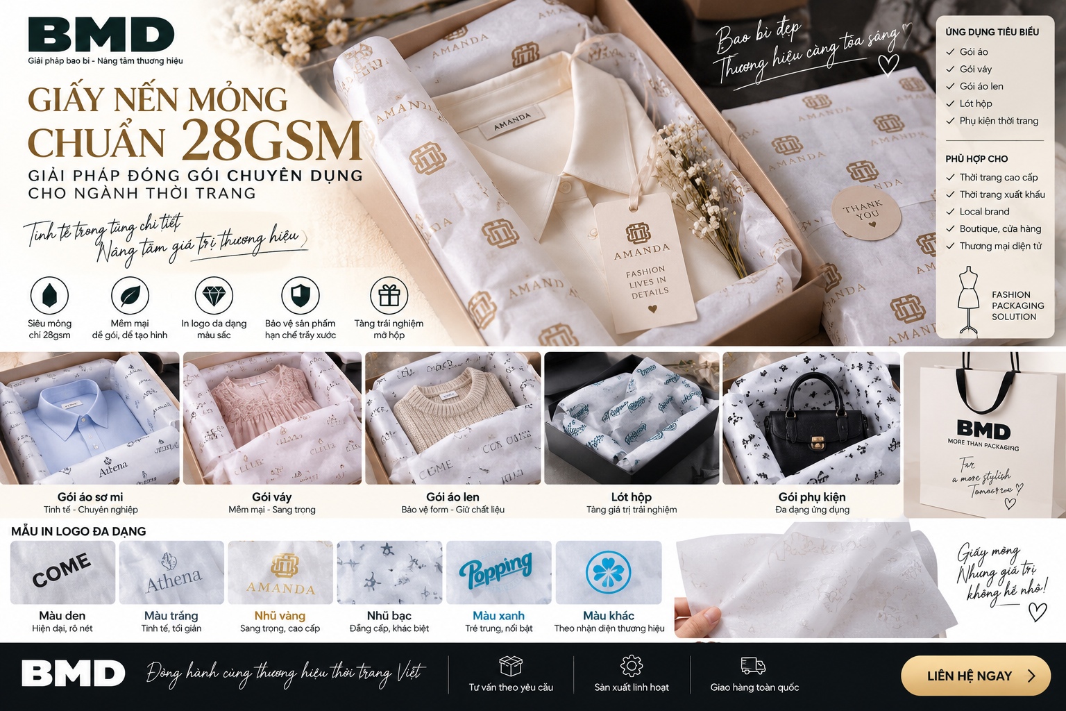 Giấy nến 28gsm in logo màu đơn pantone