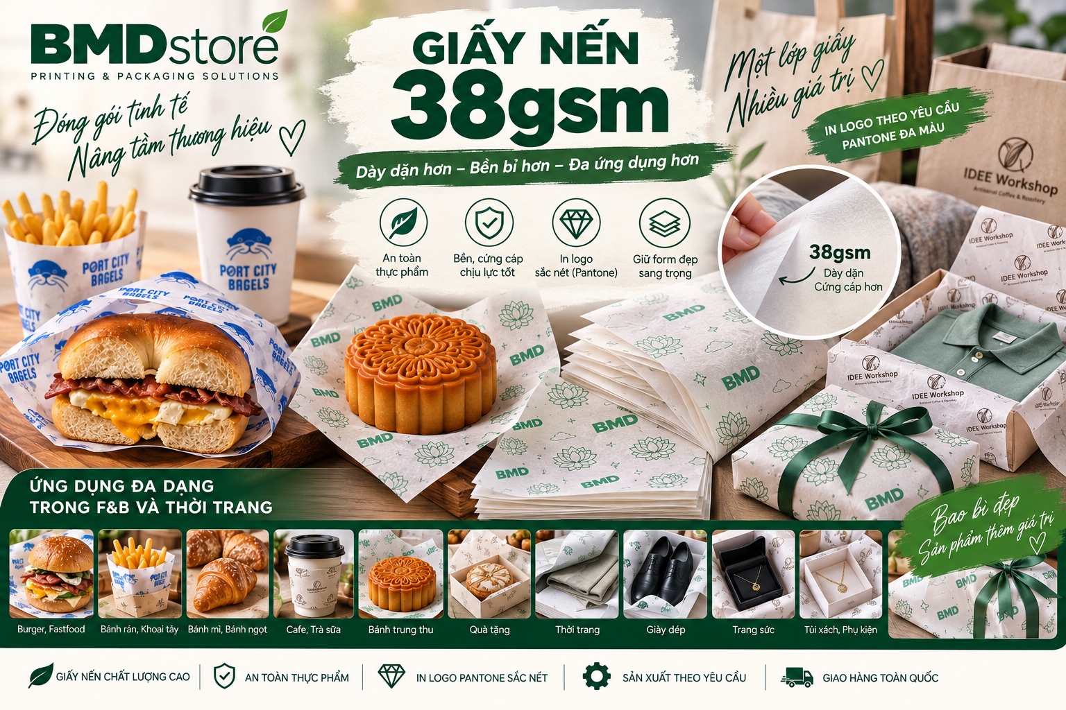 Giấy nến 38gsm in logo 1 màu đơn pantone