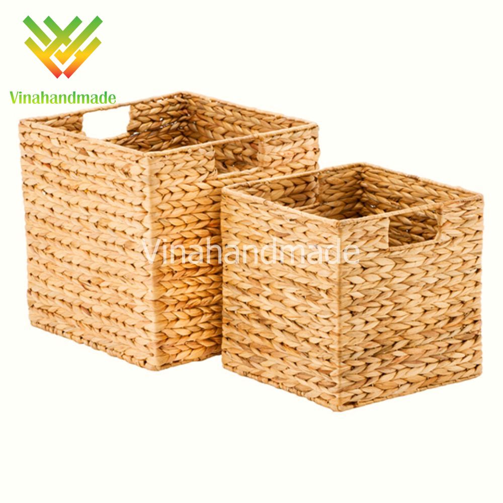 Bộ hai giỏ lục bình đựng đồ decor hình vuông