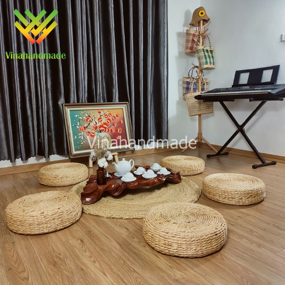 Thảm bẹ ngô đan trơn đường kính 1m8