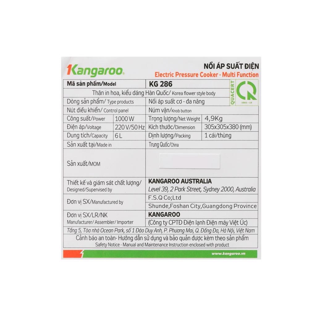 Nồi áp suất điện Kangaroo KG286