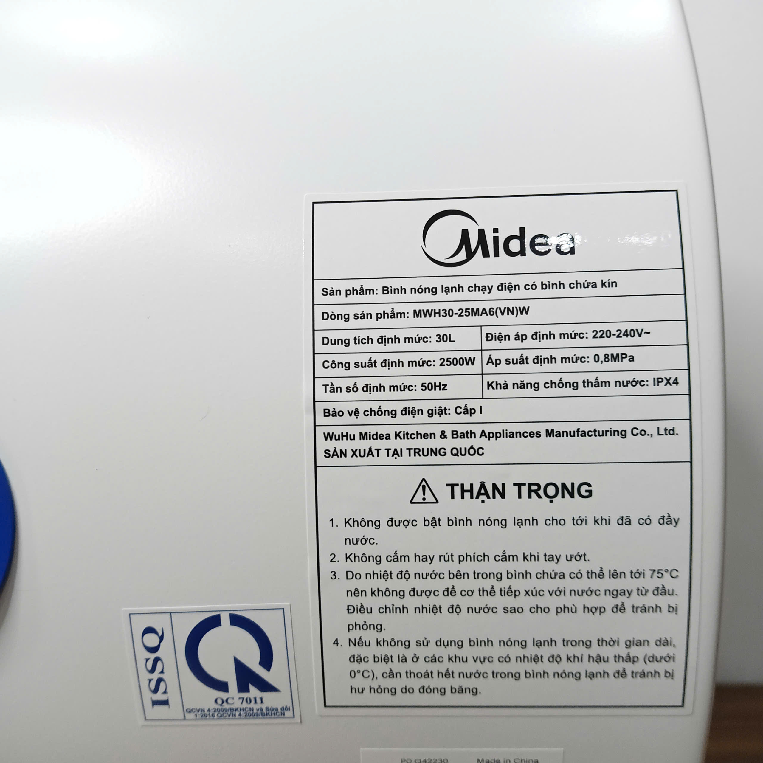 Bình tắm nước nóng gián tiếp Midea MWH30-25MA6, 30 Lít