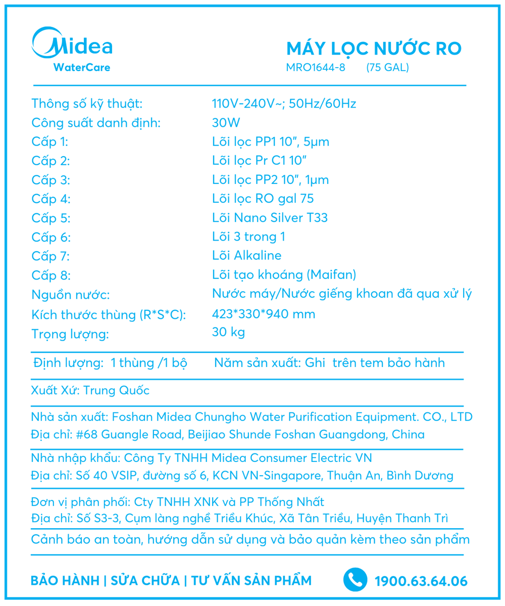 Máy lọc nước Midea MRO 1644-8 VK3, 8 lõi