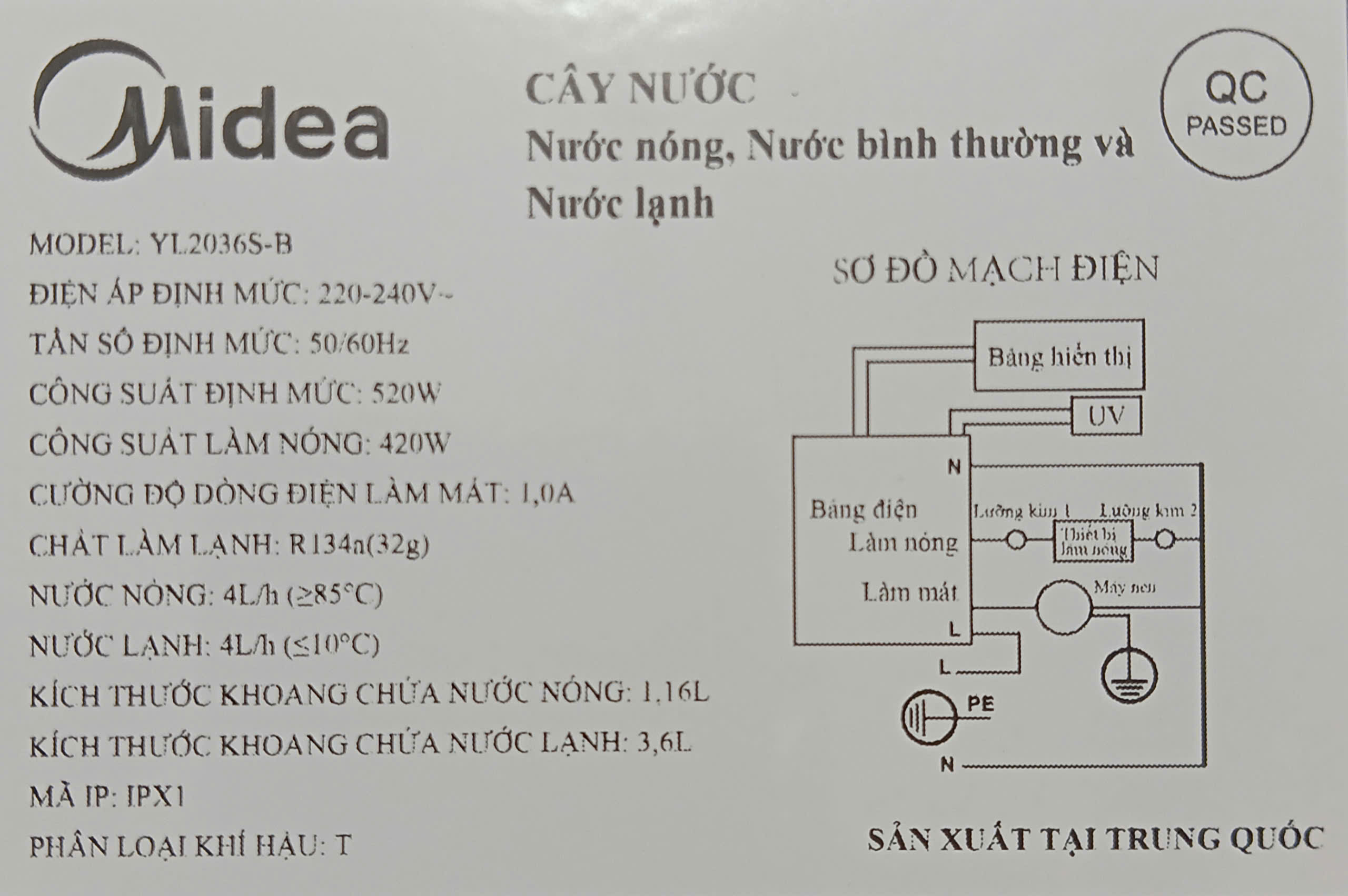 Cây nước nóng lạnh Midea YL2036S-B