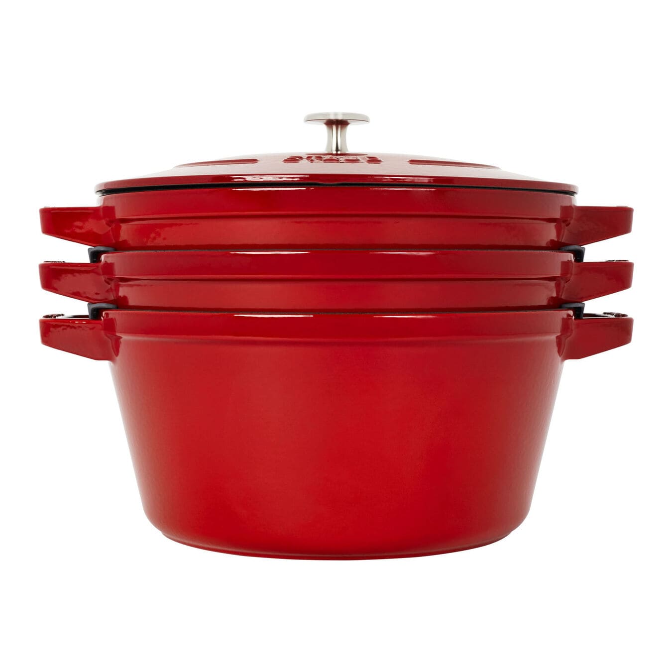 Staub - Bộ nồi gang tròn màu đỏ cherry - 4 món