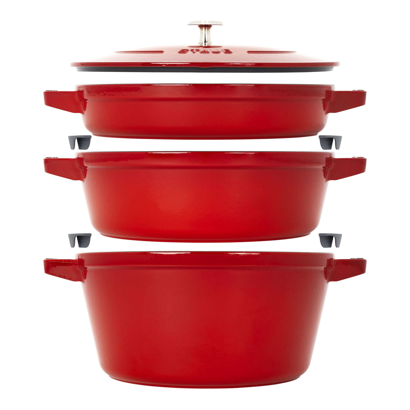 Staub - Bộ nồi gang tròn màu đỏ cherry - 4 món