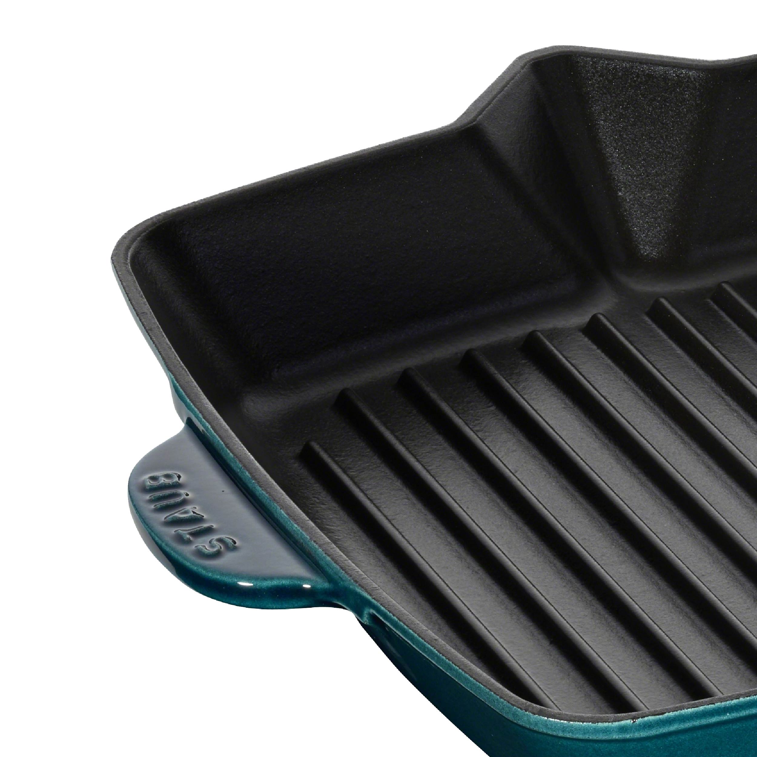Staub - Chảo gang nướng vuông có tay cầm màu xanh ngọc - 26cm (B)