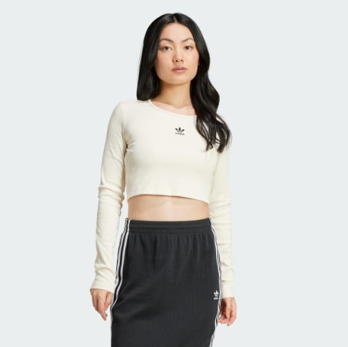 Áo Adidas Essentials Ribbed Crop Long Sleeve Beige [ IY9663 ]