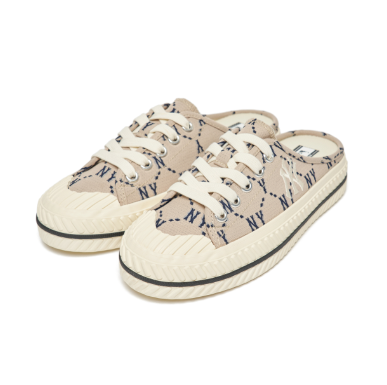 Giày MLB Mule Dia Monogram NY Màu Beige 3AMUMDA2N 50BGS