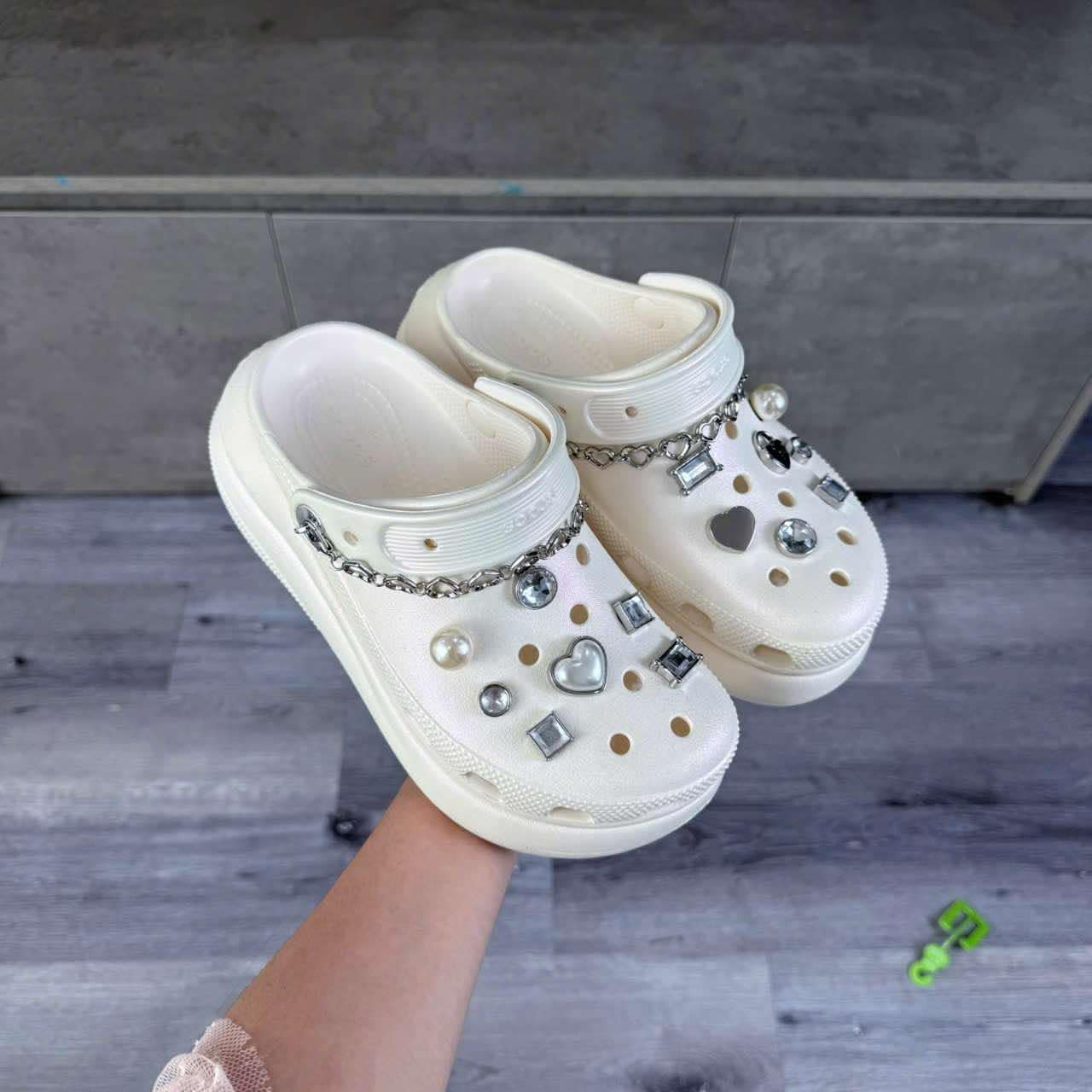 Giày Crocs Crush Jeweled Klompen Unisex Chalk Chalk [ 210457-0WV ]