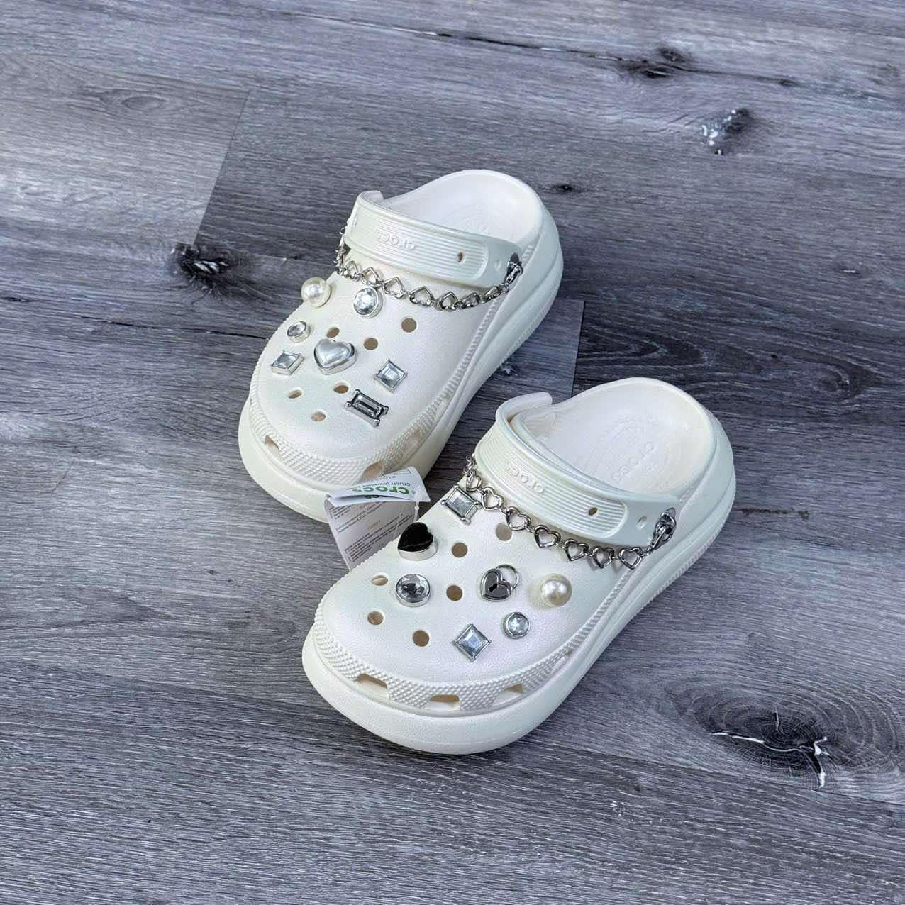 Giày Crocs Crush Jeweled Klompen Unisex Chalk Chalk [ 210457-0WV ]