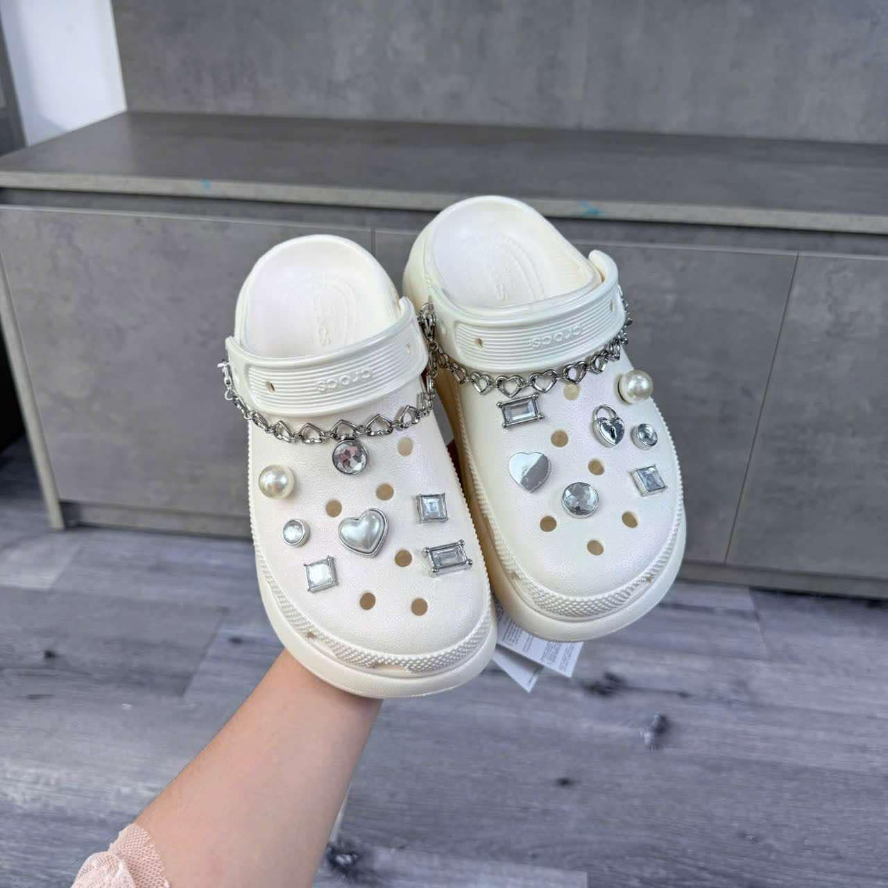 Giày Crocs Crush Jeweled Klompen Unisex Chalk Chalk [ 210457-0WV ]