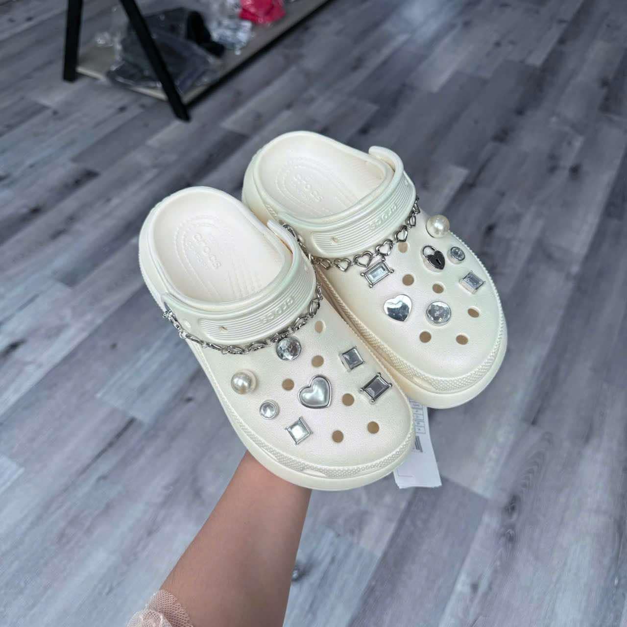 Giày Crocs Crush Jeweled Klompen Unisex Chalk Chalk [ 210457-0WV ]