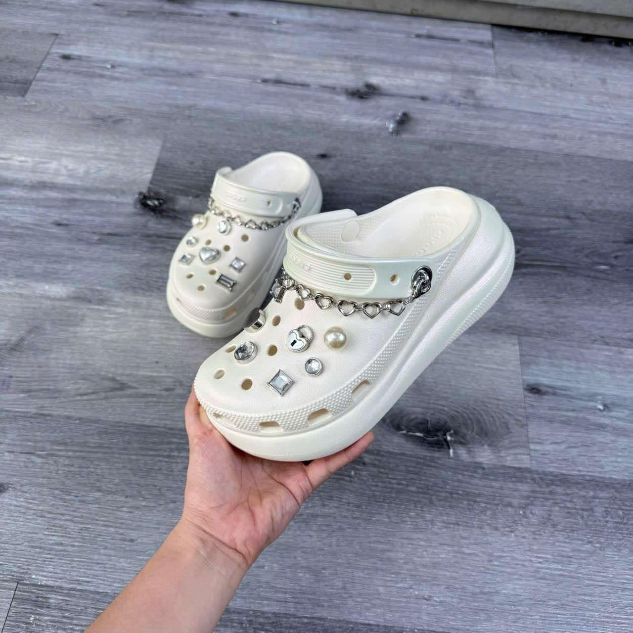 Giày Crocs Crush Jeweled Klompen Unisex Chalk Chalk [ 210457-0WV ]
