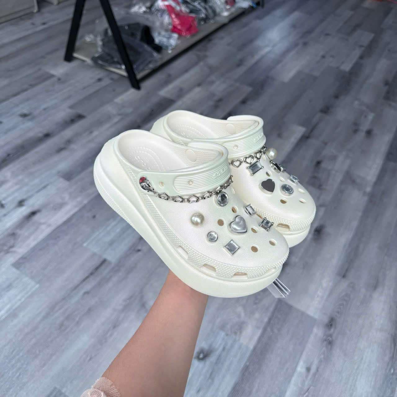 Giày Crocs Crush Jeweled Klompen Unisex Chalk Chalk [ 210457-0WV ]